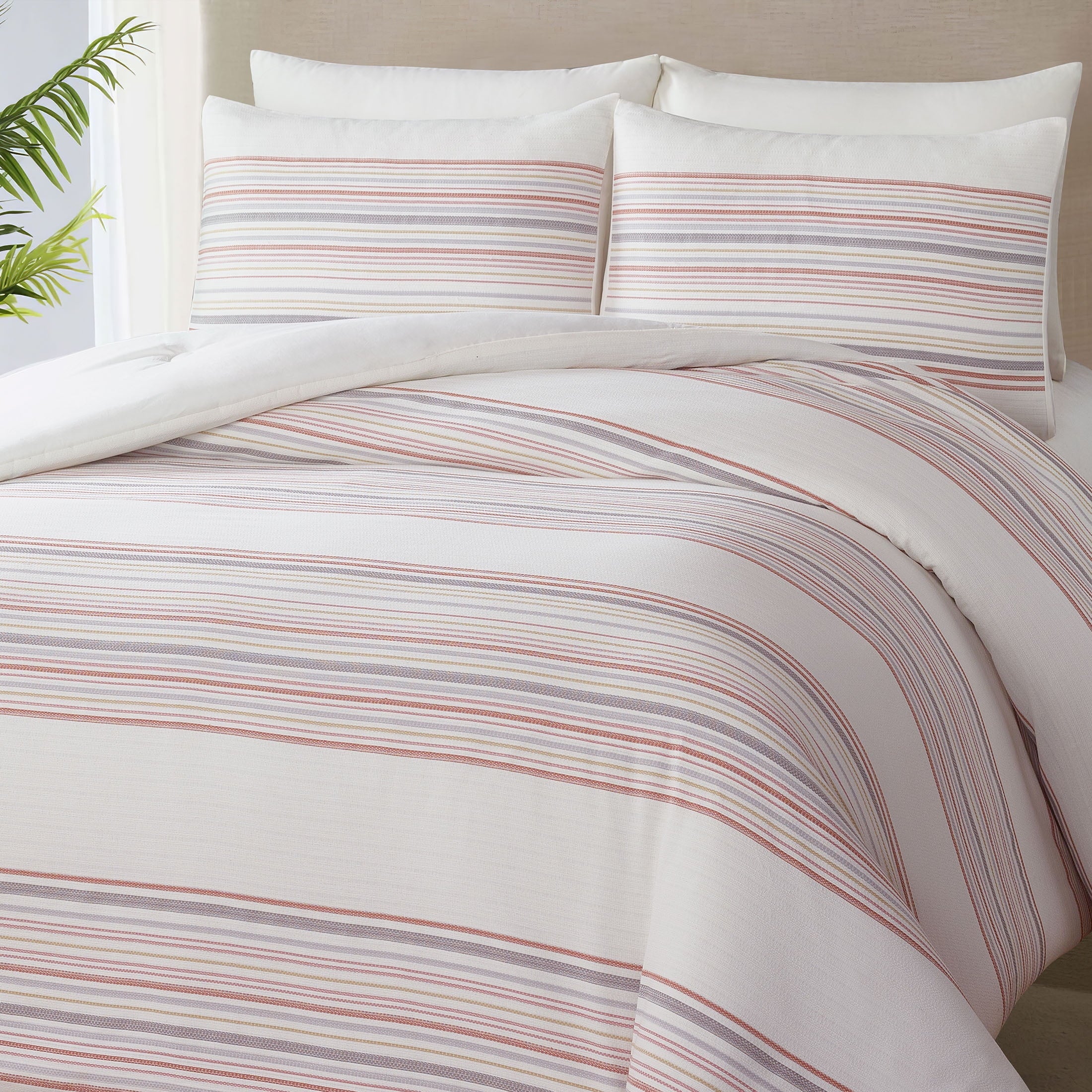 Hypoallergenic Cloud 3-Piece Red Yarn Dye Stripe Comforter Set, Full/Queen - All-Season Down Alternative Comforter Insert Detail