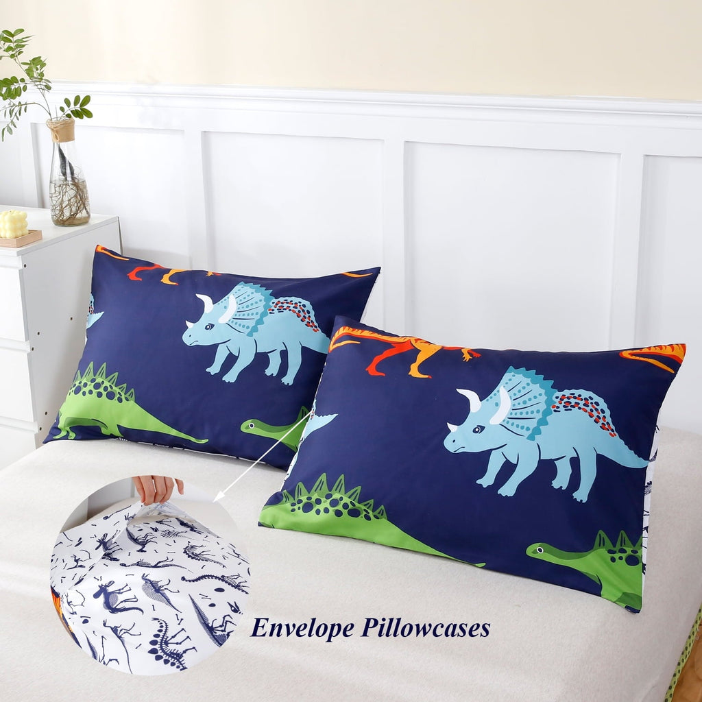Luxurious Quilted 3 Pcs Dinosaur Twin Size Bedding Sets for Boys, Dinosaur Printing Boys Comforter Set, Blue and White Reversible Bed C... - Cloud-Like Soft Lightweight Bed Comforter Detail