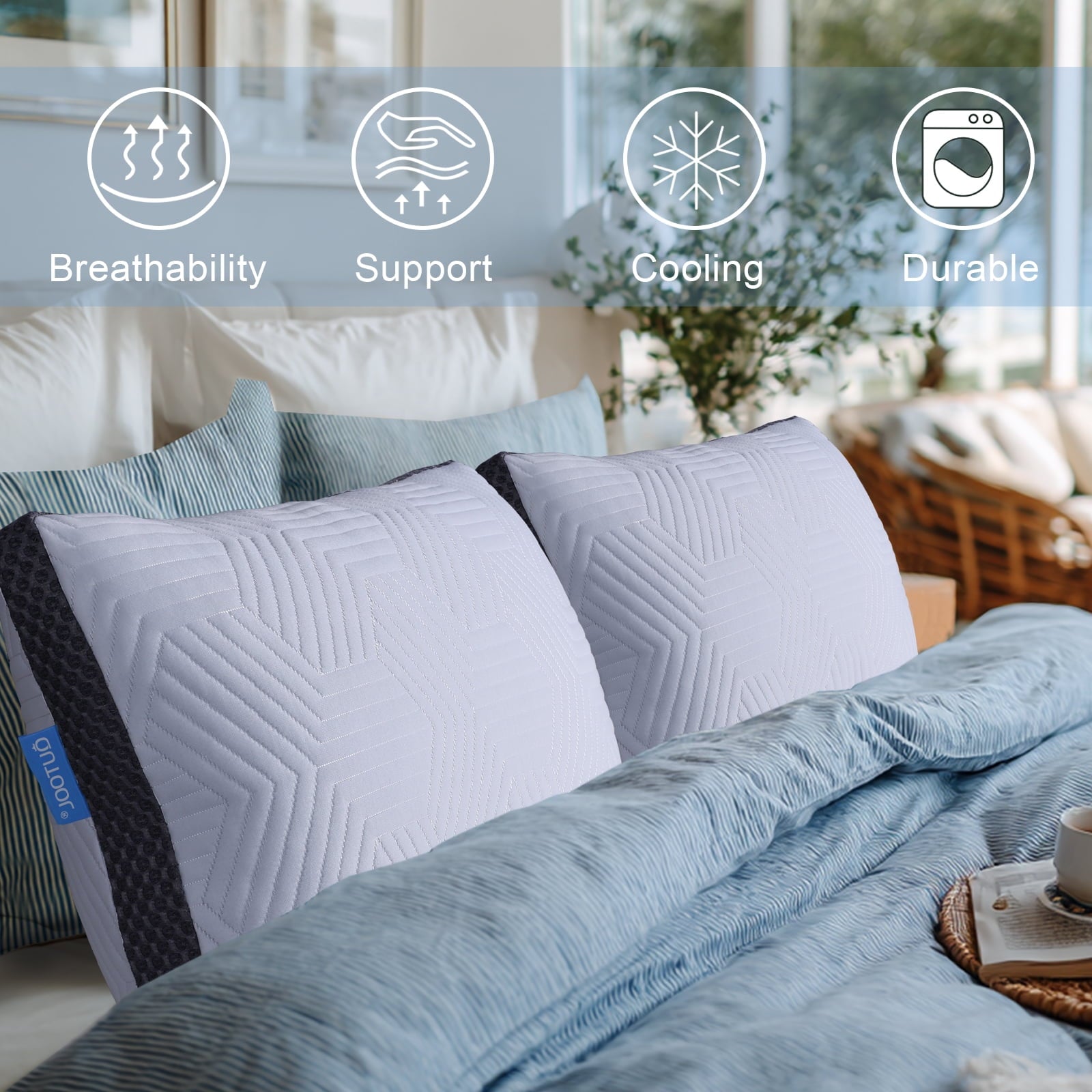 Orthopedic Support Soft Bed Pillow, Shredded Memory Foam Pillow, Comfortable Sleeping Pillow, Standard Size, Affordable Everyday Use - Decorative Throw Pillow Cushion for Sofa & Bed Detail