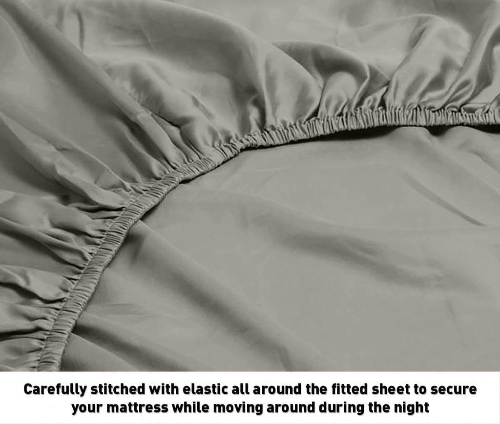 Ultra-Soft 600 100% Cotton Wrinkle Free Striped Sheet Set (Twin, Gray) - Premium Ultra-Soft Pillowcase Pair for Sleeping Detail