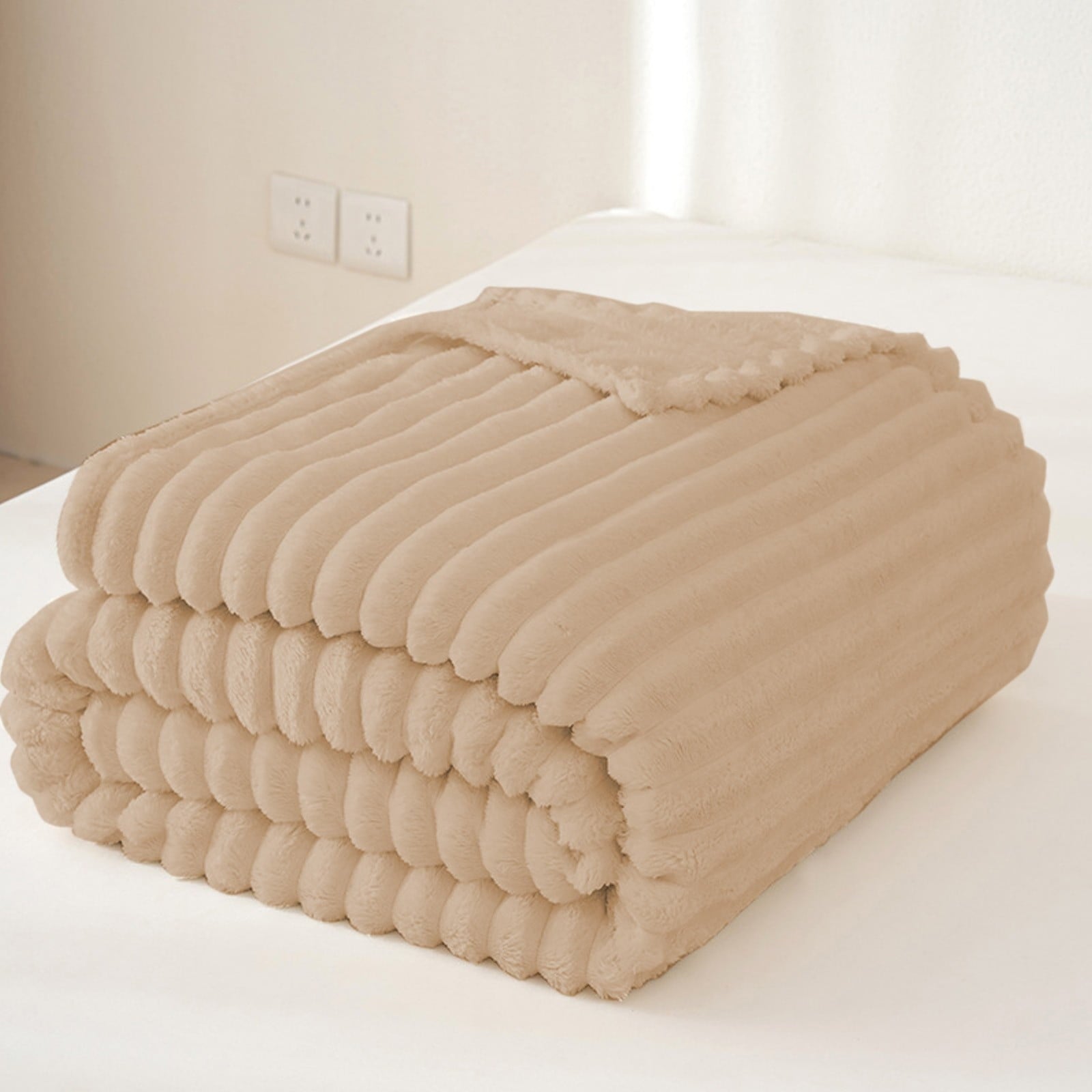 Super Soft Flannel Extra Large Throw Blanket for Couch Home Office Hotel 100% Cotton Super Soft Blanket for Adult 47"x70" Khaki - Luxury Knitted Decorative Throw Blanket with Fringes Detail
