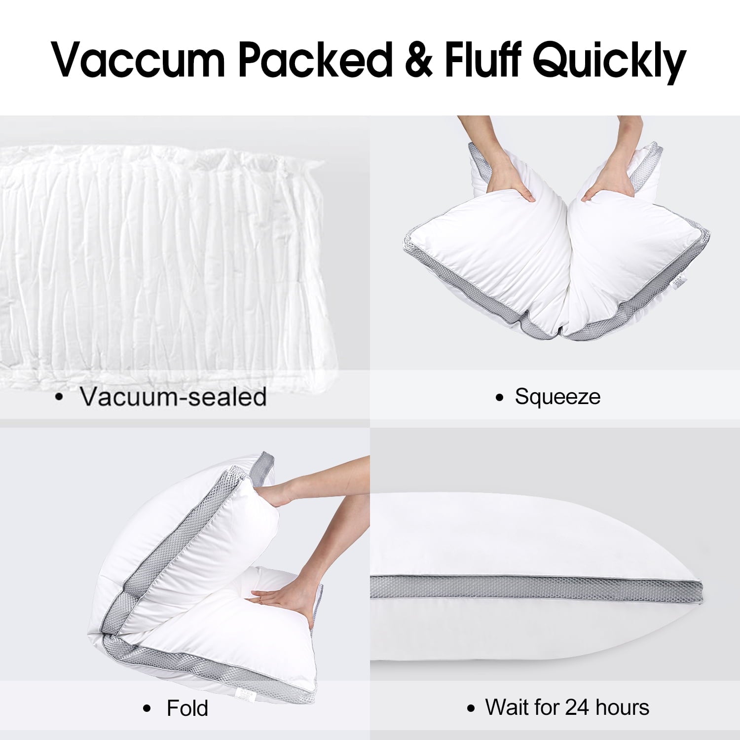 Hotel Collection Down Alternative Bed Pillow with Cotton Cover and Gusset, 2 Pack, Queen, 20"x26" - Ergonomic Memory Foam Pillow for Neck Pain Support Detail