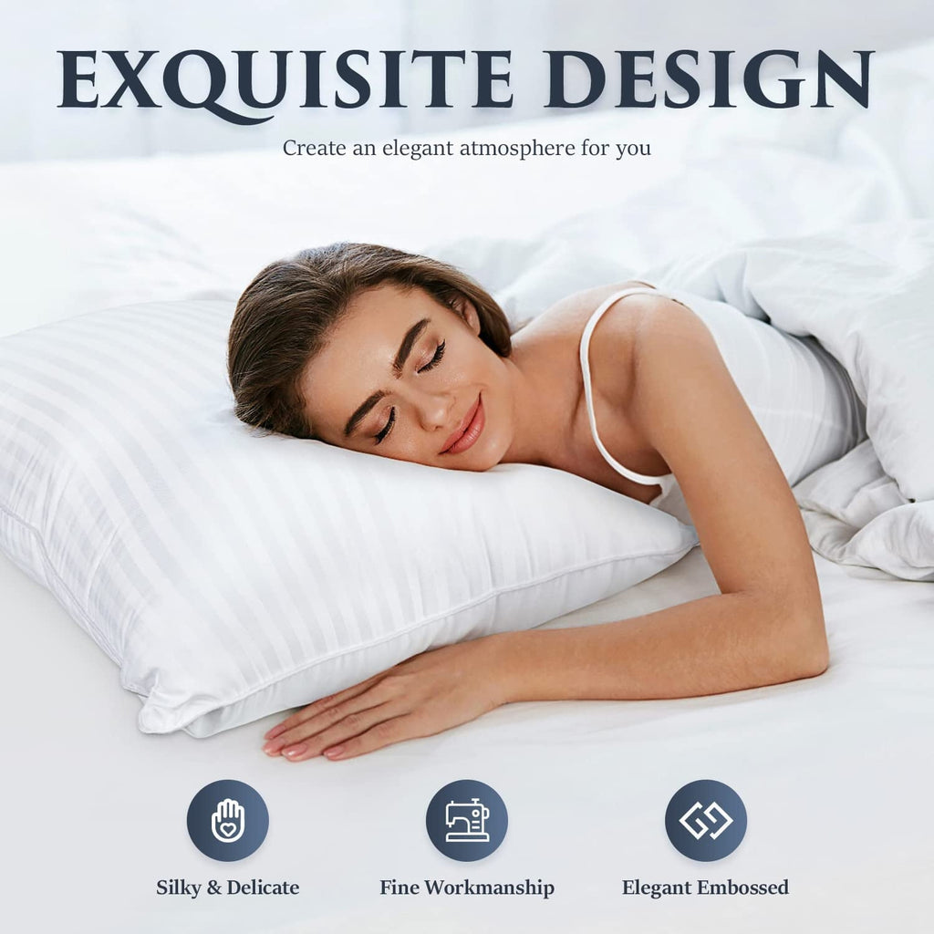 Ergonomic Memory Foam Bed Pillows 2-Pack Queen Size Luxury Hotel Pillow for Side and Back Sleeper Pillows for Bed with Cooling Cover - Decorative Throw Pillow Cushion for Sofa & Bed Detail