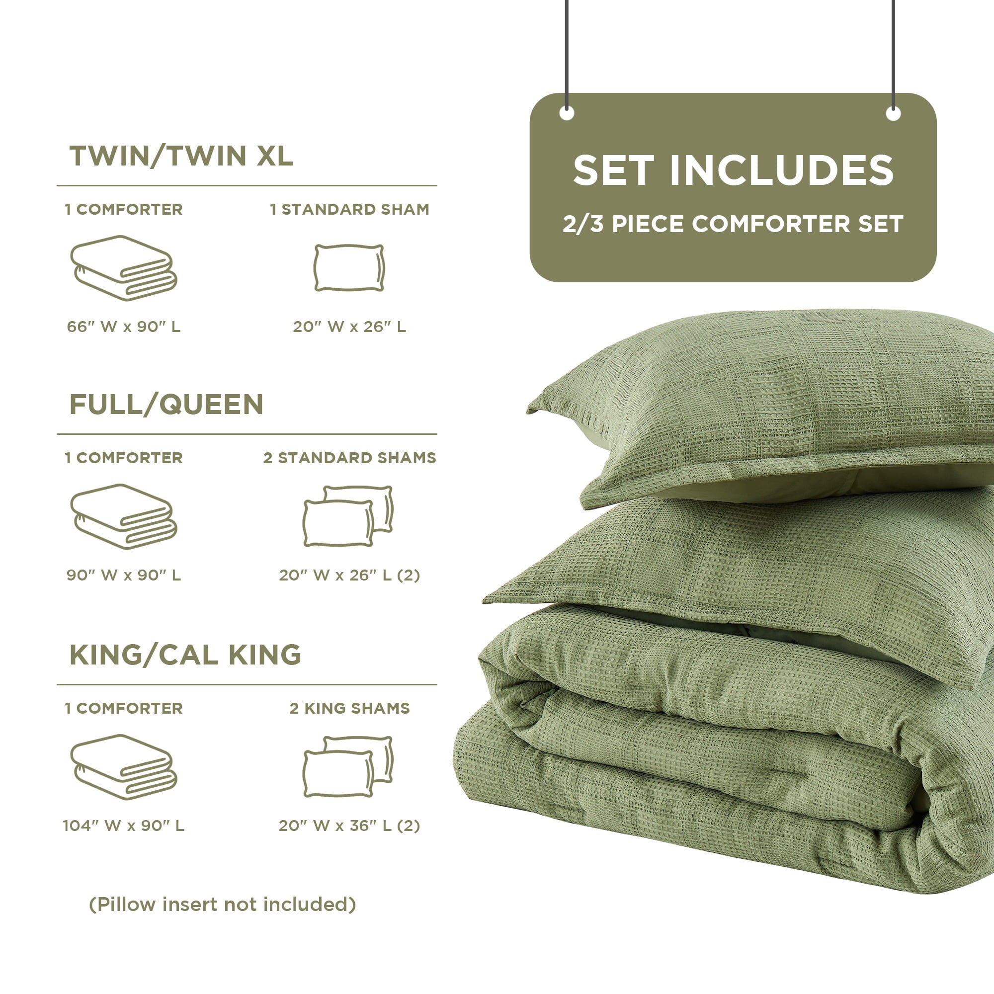 All-Season Waffle Weave Comforter Set Full/Queen Size, Lightweight & Breathable Comforter Bet Set for All Season, 3-Piece Textur... - All-Season Down Alternative Comforter Insert Detail