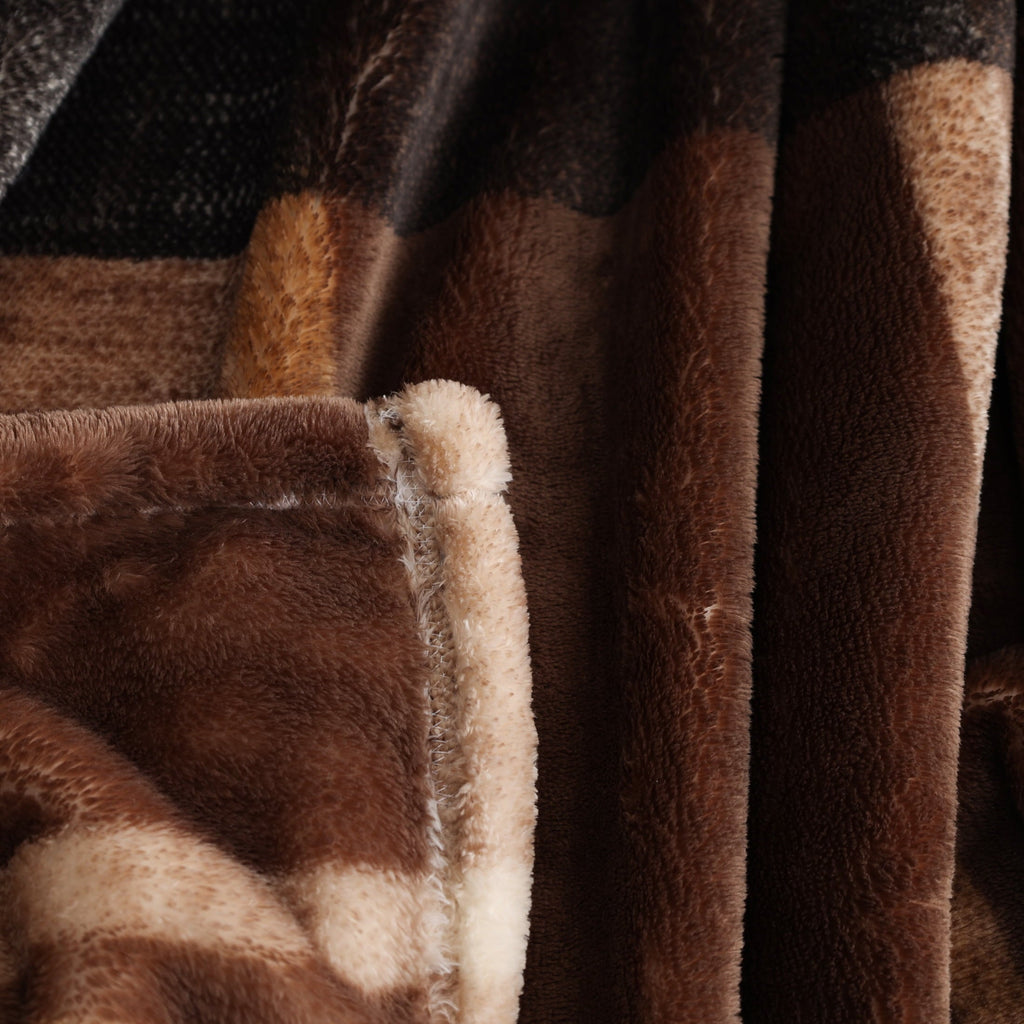 Cozy Fleece Printed Velvet Plush Super Soft Throw Blanket, Oversized, Shelton Brown Plaid - Super Soft Reversible Sherpa Flannel Blanket Detail