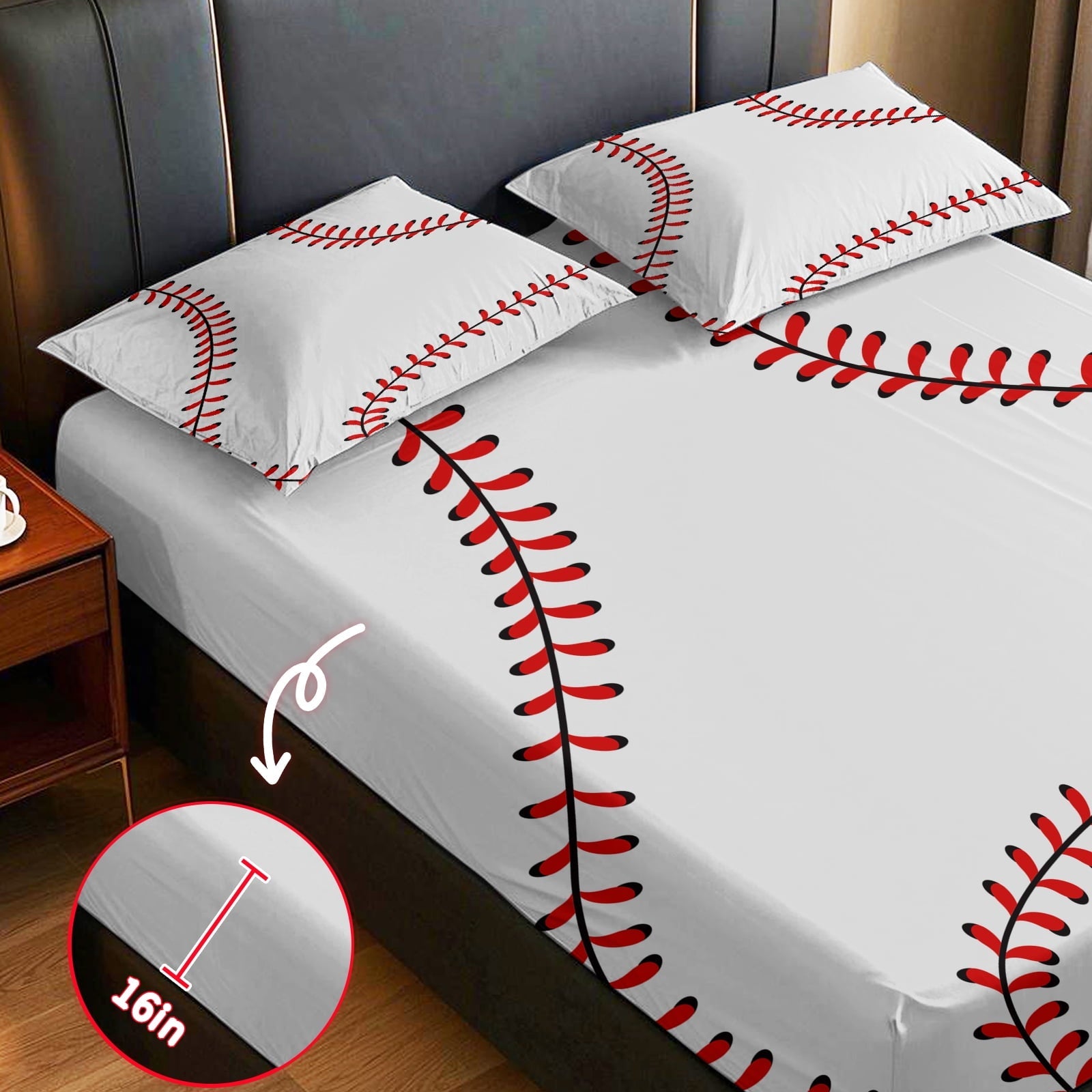 Ultra-Soft Baseball Sheet Set Sports Theme Bedding Set for Kids 3D Baseball Pattern Bed Sheets Baseball Games Bed Sheet Set Room... - Luxury Bed Sheet Set with Deep Pockets Detail