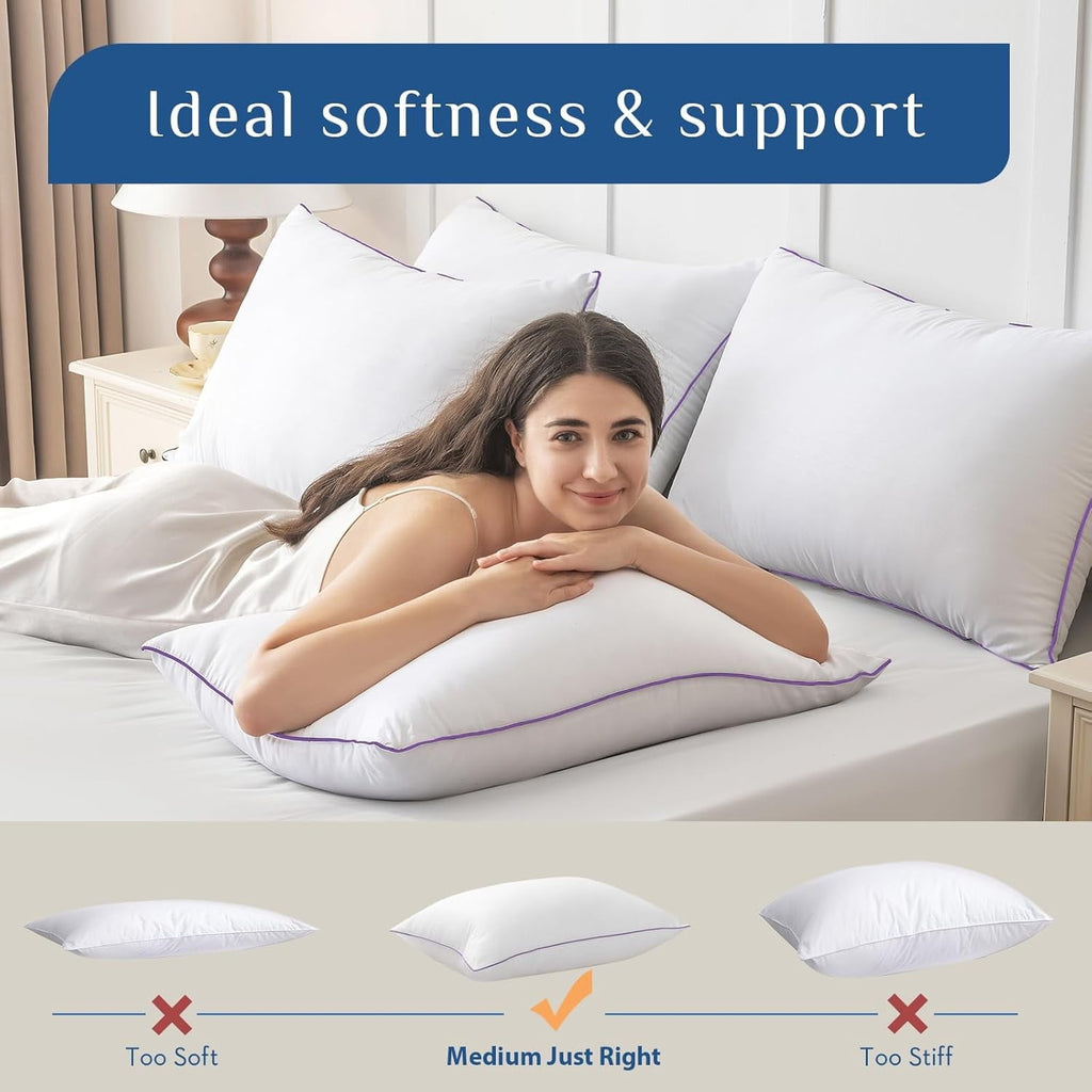 Fluffy Shredded Set of 4, Cooling and Supportive Bed with Super Soft Down Alternative Fill, Luxury Fluffy Hotel Quality for Side, Bac... - Ergonomic Memory Foam Pillow for Neck Pain Support Detail