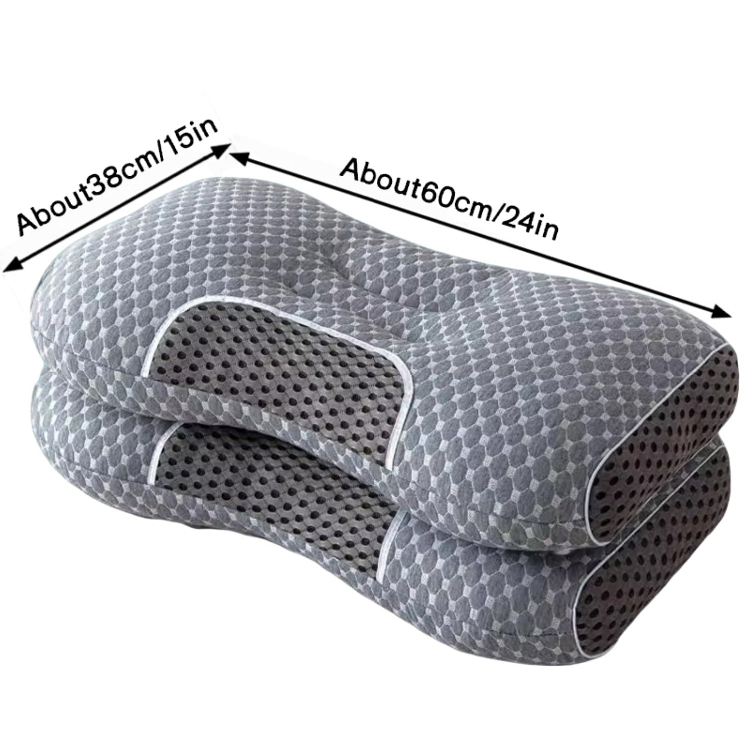 Ergonomic Memory Foam 2-Piece Set - 24"x15" Gray Bed for Back, Side, Stomach Sleepers - Ergonomic Memory Foam Pillow for Neck Pain Support Detail