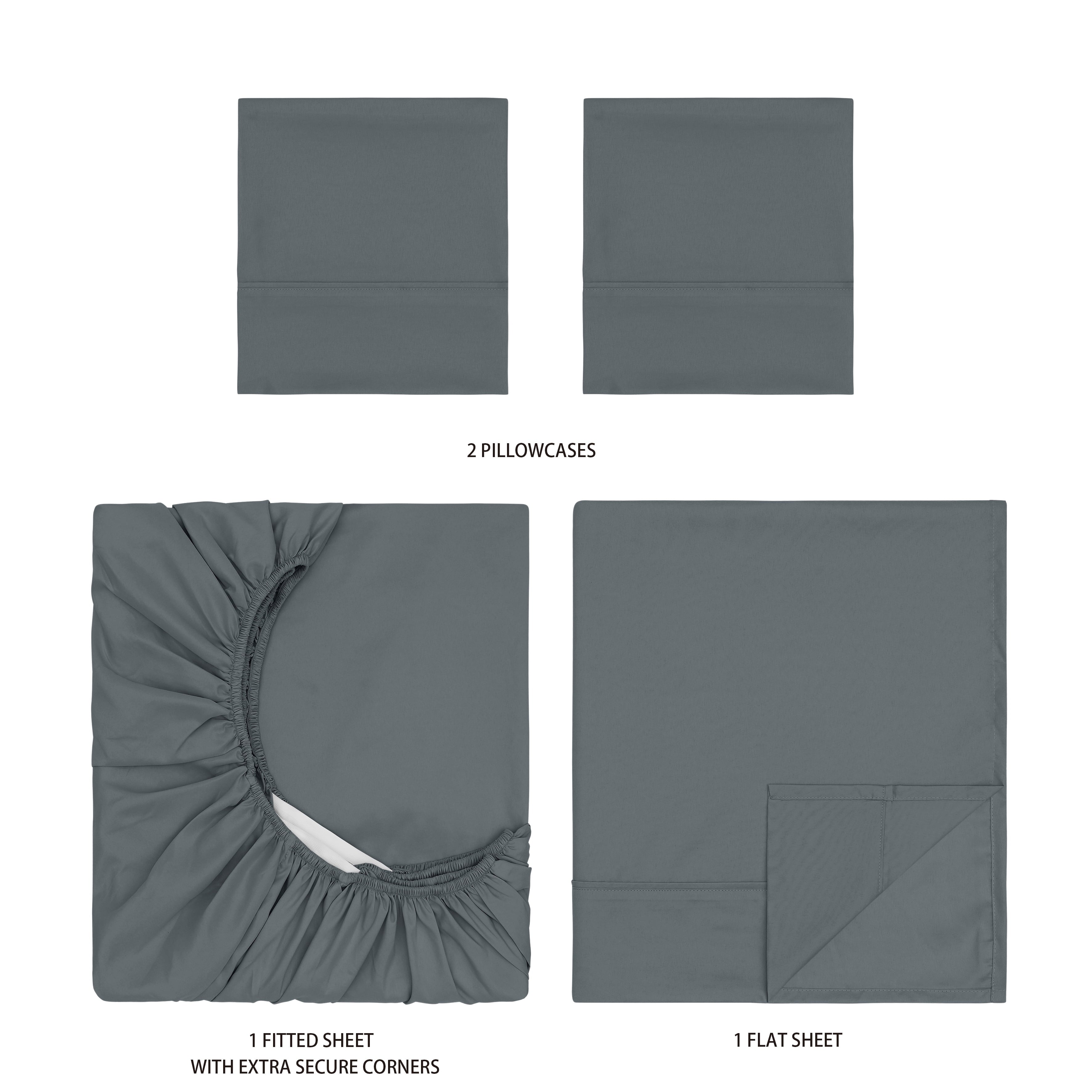 Cooling Sateen Super Soft Brushed Microfiber Bed Sheet Set, Soothing Gray, Queen, 4 Piece - Cooling Hotel Quality Bedding Sheets and Pillowcases Detail