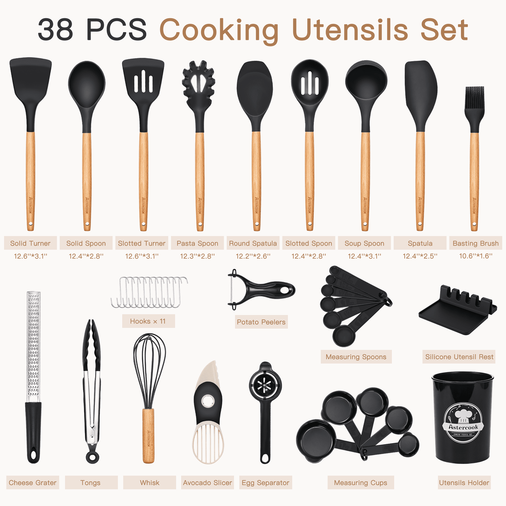 Ergonomic Manual Silicone Cooking Utensils Set, 38 PCS Kitchen Utensils Set for 446°F Heat Resistant, Food Grade Utensil Sets with Woo... - Innovative Kitchen Helper for Modern Cooking Detail