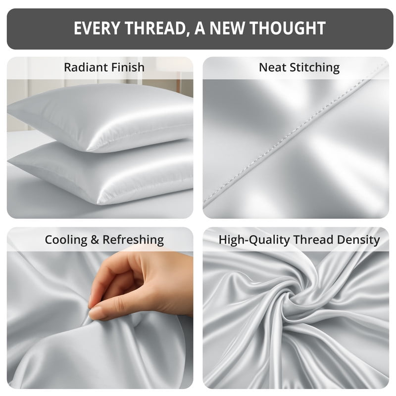 Wrinkle-Resistant Lux Decor Luxury Satin Sheets King Size - 4 Piece Cooling Bed Sheet Set, Silky Soft & Smooth, Deep Pockets up to 15",... - Cooling Hotel Quality Bedding Sheets and Pillowcases Detail