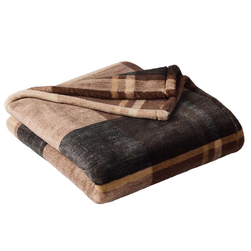 Cozy Fleece Printed Velvet Plush Super Soft Throw Blanket, Oversized, Shelton Brown Plaid - Super Soft Reversible Sherpa Flannel Blanket Detail