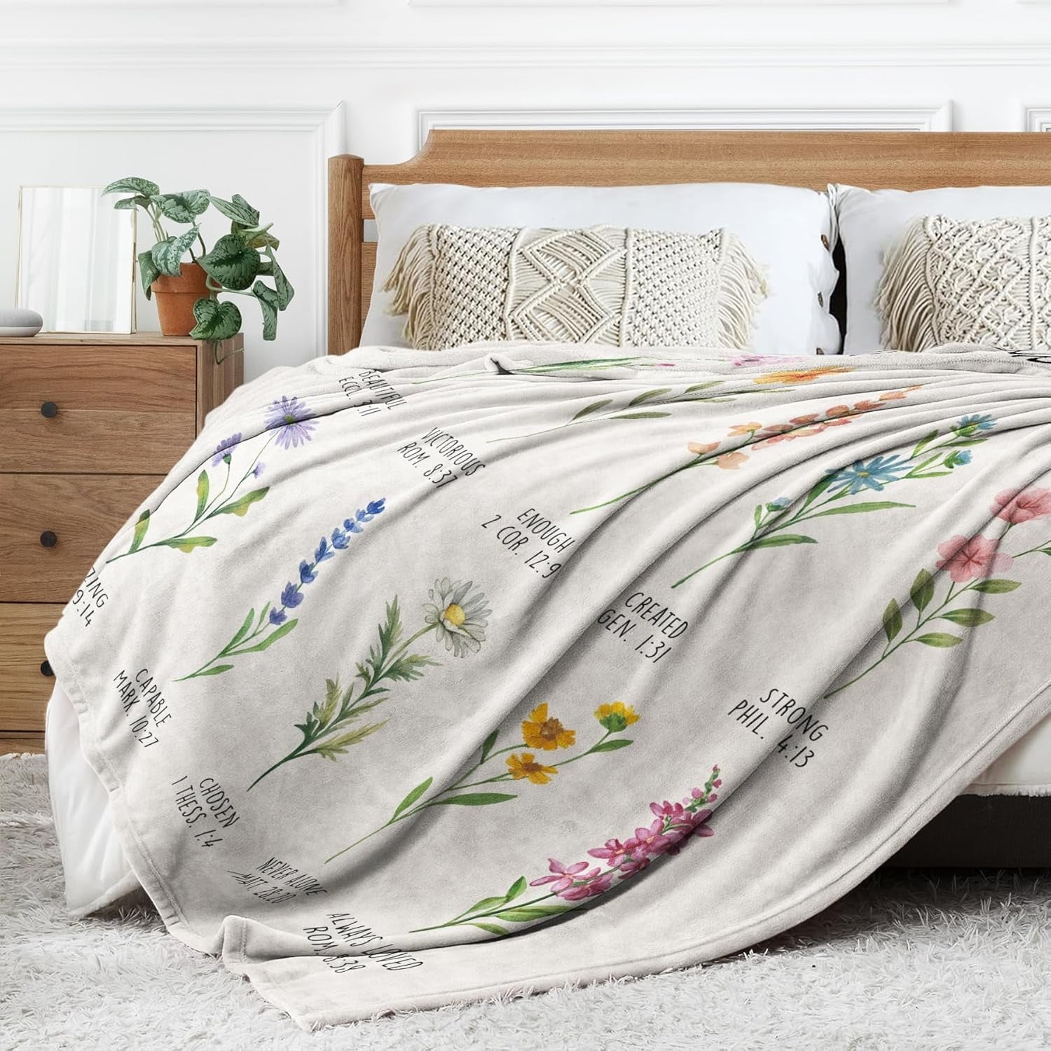 Lightweight Warm Christian Gifts for Women, Christian Blanket with Flowers, Birthday Gifts for Women, Inspirational, Religious Gifts f... - Super Soft Reversible Sherpa Flannel Blanket Detail