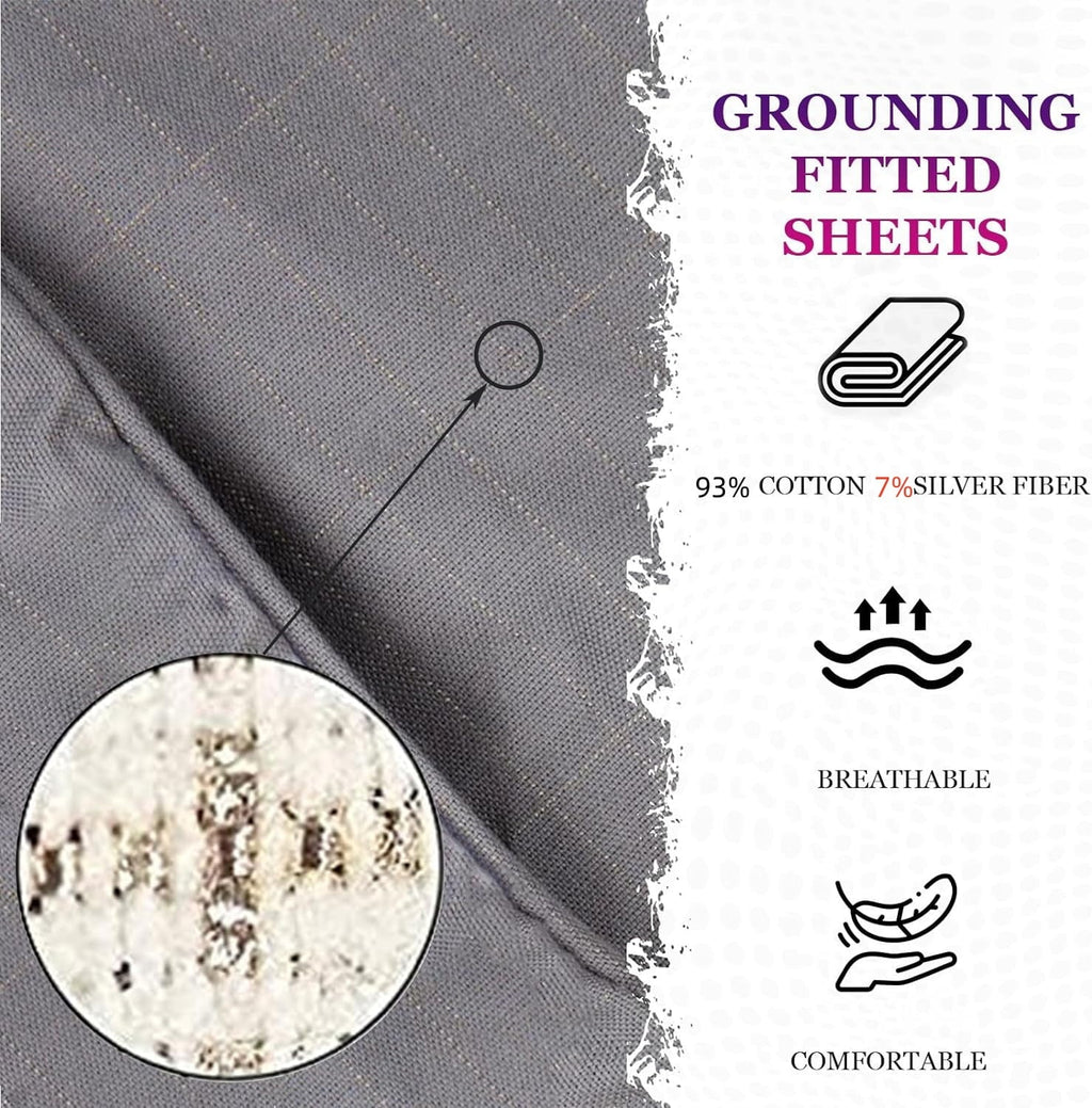 Cooling Sateen Grounding Fitted Sheet Kit Queen Size, Deep Pocket Fitted Sheet, Organic Cotton 7% Silver Fiber, Conductive Bed Cover... - Breathable Egyptian Cotton Flat & Fitted Sheets Detail