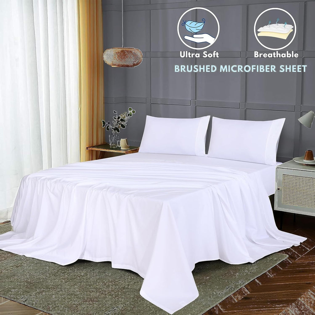 Ultra-Soft Set - Luxurious Silky Soft Microfiber Bedding - Cozy & Comfy - 15 inch Deep Pocket (Fits up to 17") Hotel Bed - 4 Pcs... - Breathable Egyptian Cotton Flat & Fitted Sheets Detail