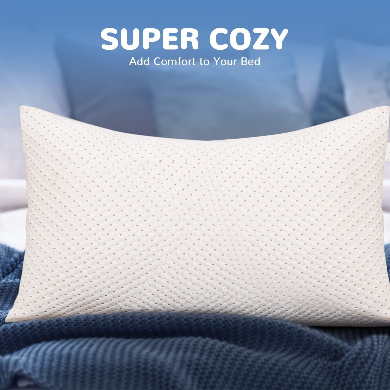 Orthopedic Support Cooling Bed Pillows for Sleeping, King Size Pillow Set of 2, 3D Shredded Memory Foam with Zippered Cooling Covers - Decorative Throw Pillow Cushion for Sofa & Bed Detail