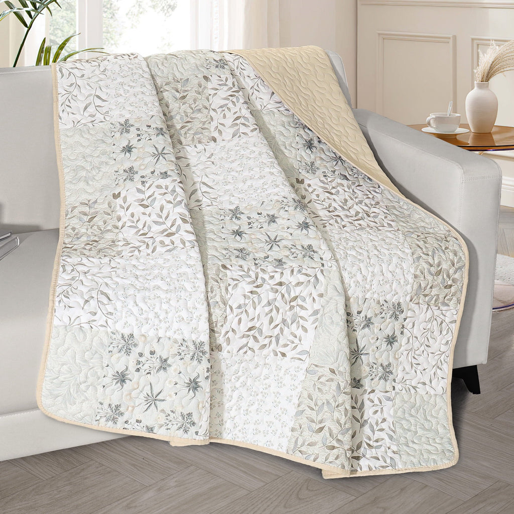 Super Soft Flannel Microfiber Boho Patchwork Pattern Quilted Throw Blanket for Bed/Couch/Sofa, Soft and Lightweight (50"x 60", Grey) - Super Soft Reversible Sherpa Flannel Blanket Detail