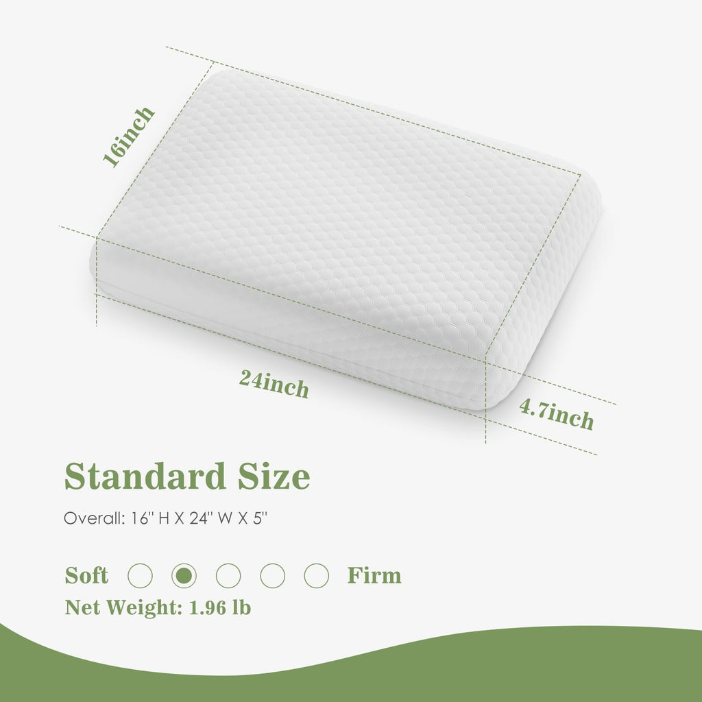 Fluffy Shredded Memory Foam Pillow for Sleeping, 24"D x 16"W x 4.7"H, Soft Supportive Hotel Pillow for Bed, Washable Cover, Set of 2 - Ergonomic Memory Foam Pillow for Neck Pain Support Detail