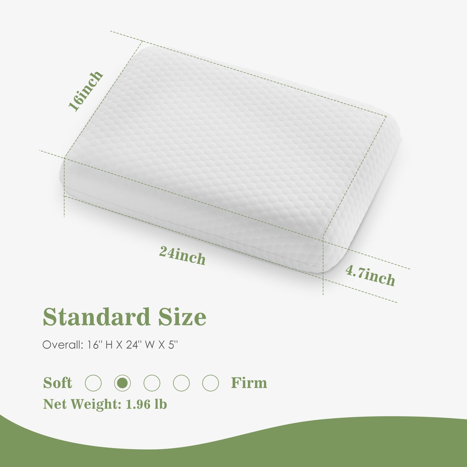 Fluffy Shredded Memory Foam Pillow for Sleeping, 24"D x 16"W x 4.7"H, Soft Supportive Hotel Pillow for Bed, Washable Cover, Set of 2 - Ergonomic Memory Foam Pillow for Neck Pain Support Detail
