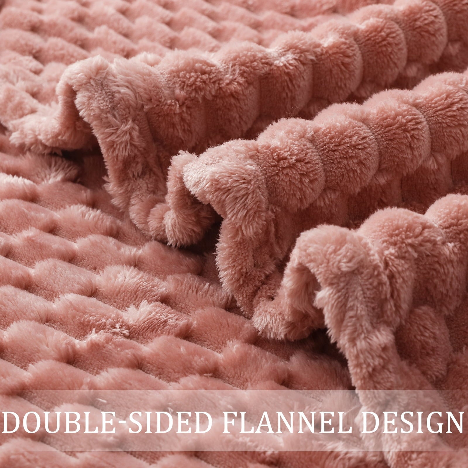 Cozy Fleece Large Soft Fleece Throw Blanket, 50"x70" Stylish Jacquard Throw Blanket for Couch, Cozy, Warm, Lightweight Dusty Pink... - Super Soft Reversible Sherpa Flannel Blanket Detail