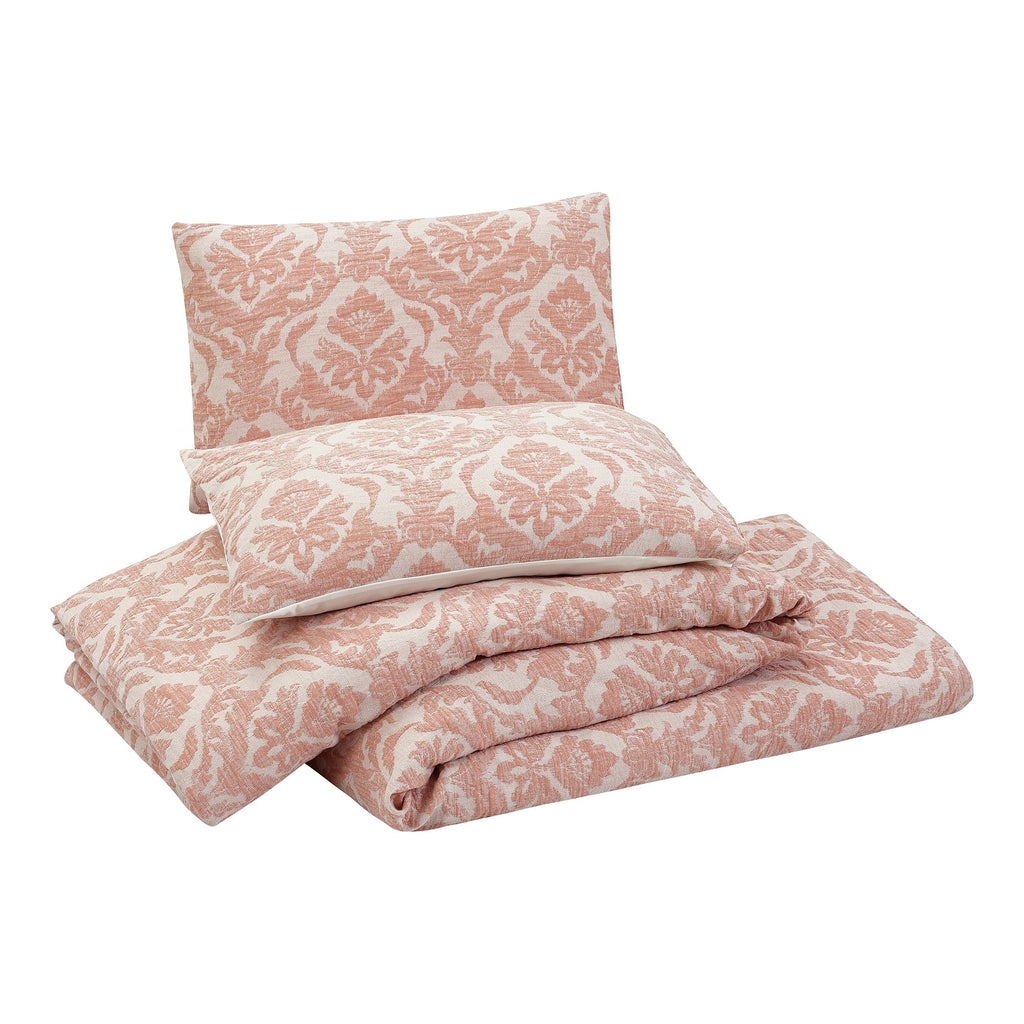 All-Season Woven Damask 2-Piece Comforter Set, Blush, Full Queen, All Ages - Luxurious Quilted Duvet Cover Set Detail