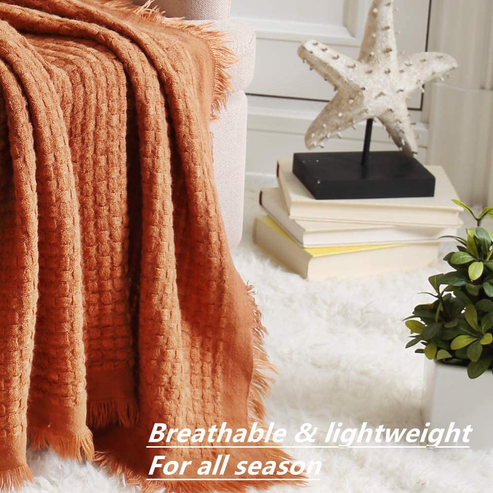 Lightweight Warm Farmhouse Rust Knit Throw Blanket for Couch Sofa Chair Bed Home Decoration, Soft Warm Cozy Light Weight for Spring Su... - Super Soft Reversible Sherpa Flannel Blanket Detail