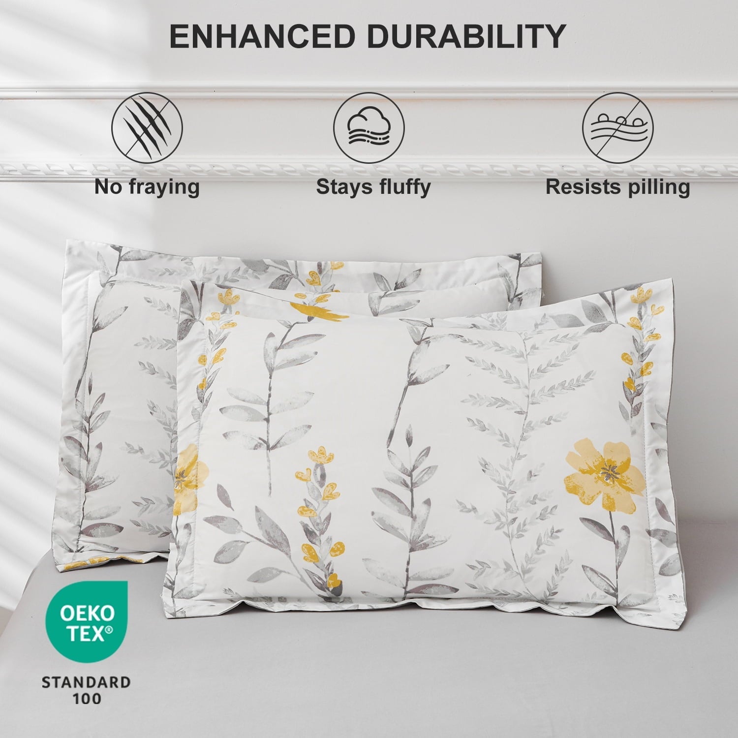 Fluffy Down Alternative 3 Piece Comforter Set Queen Yellow Floral Quilt Microfiber Patchwork Bedspread - All-Season Down Alternative Comforter Insert Detail