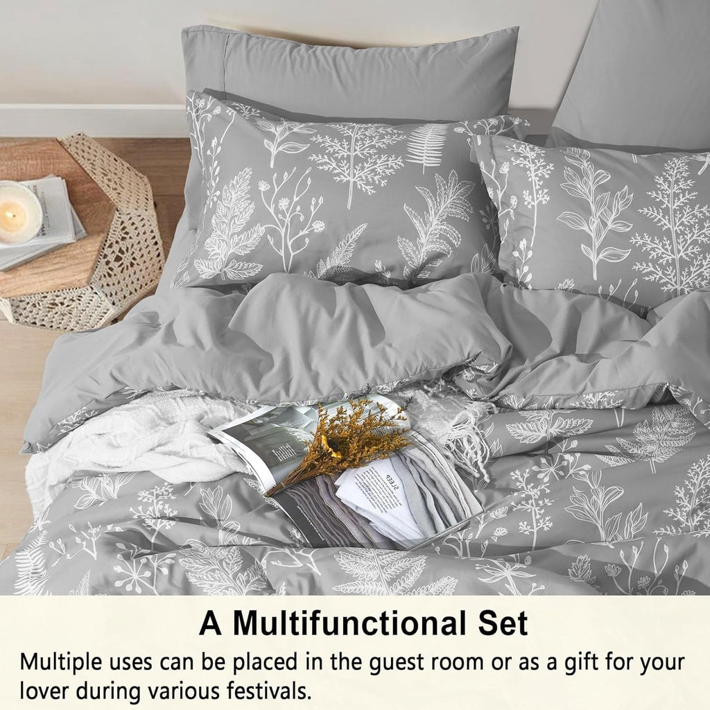 Fluffy Down Alternative 7 Pieces Printed King Comforter Set, Lightweight Reversible Botanical Bedding Set Include Comforter, Pillow Shams, Fl... - All-Season Down Alternative Comforter Insert Detail