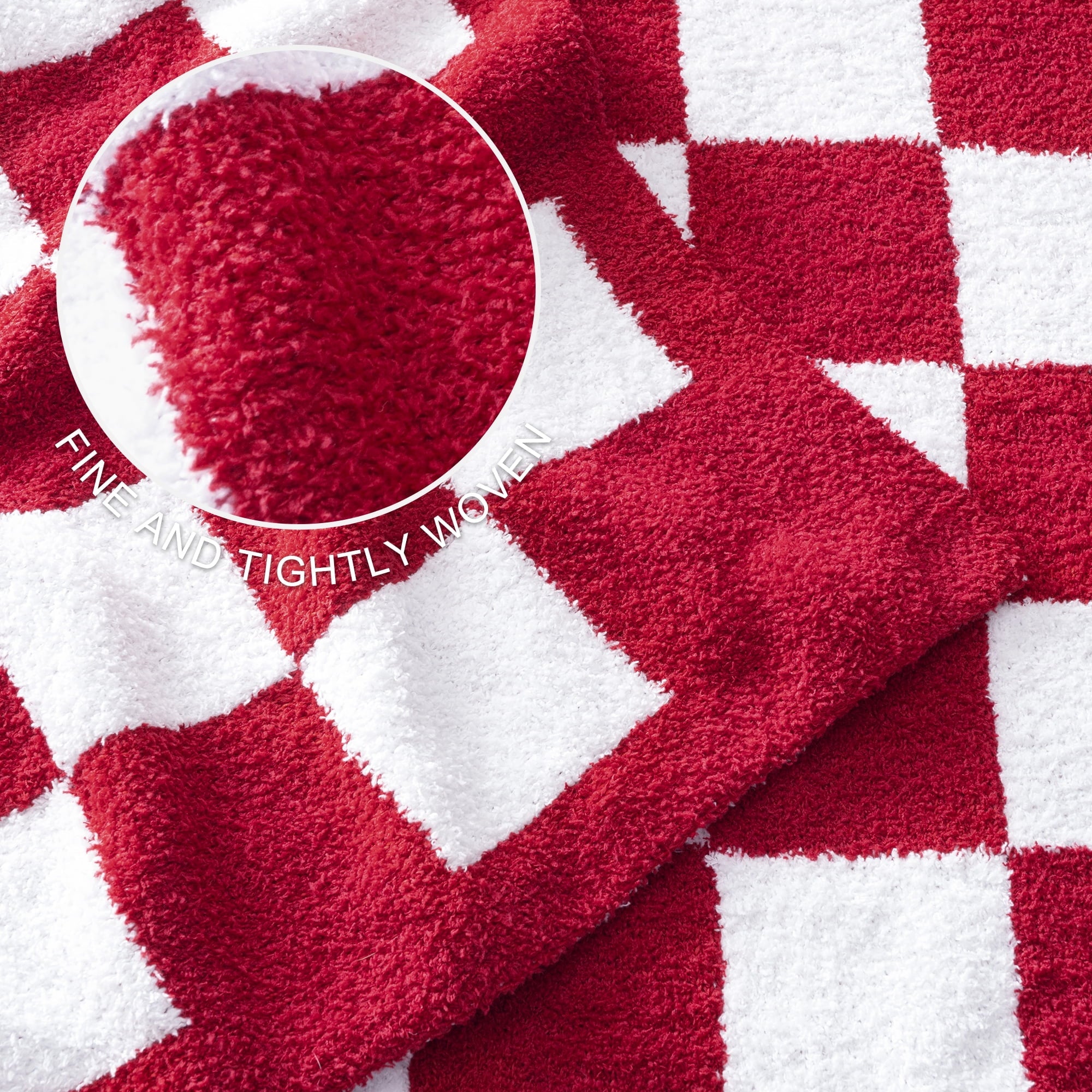 Cozy Fleece Checkered Knit Throw Blanket, Ultra Soft Cozy Fluffy Checkerboard Blankets, Lightweight Fuzzy Plush Throw for Couch a... - Luxury Knitted Decorative Throw Blanket with Fringes Detail