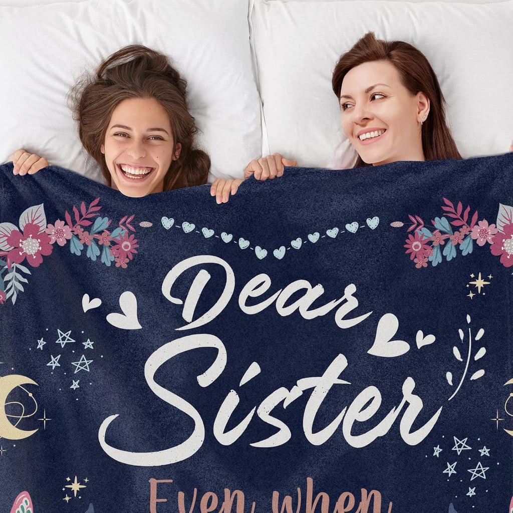 Super Soft Flannel Sister Gifts Blanket, Sisters Gifts on Mother's Day, Blanket Present for Sisters on Valentine's Day, Happy Birthday S... - Luxury Knitted Decorative Throw Blanket with Fringes Detail