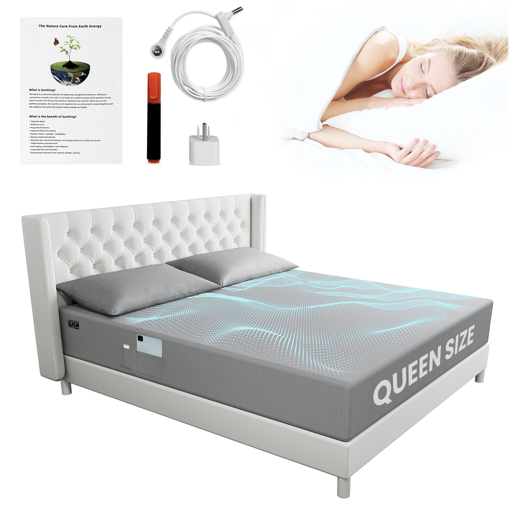 Wrinkle-Resistant Grounding Sheets Queen Size 90% Organic Cotton + 10% Pure Silver Fitted Bed Sheet Gray Fiber Grounding Sheet Earth Ce... - Cooling Hotel Quality Bedding Sheets and Pillowcases Detail