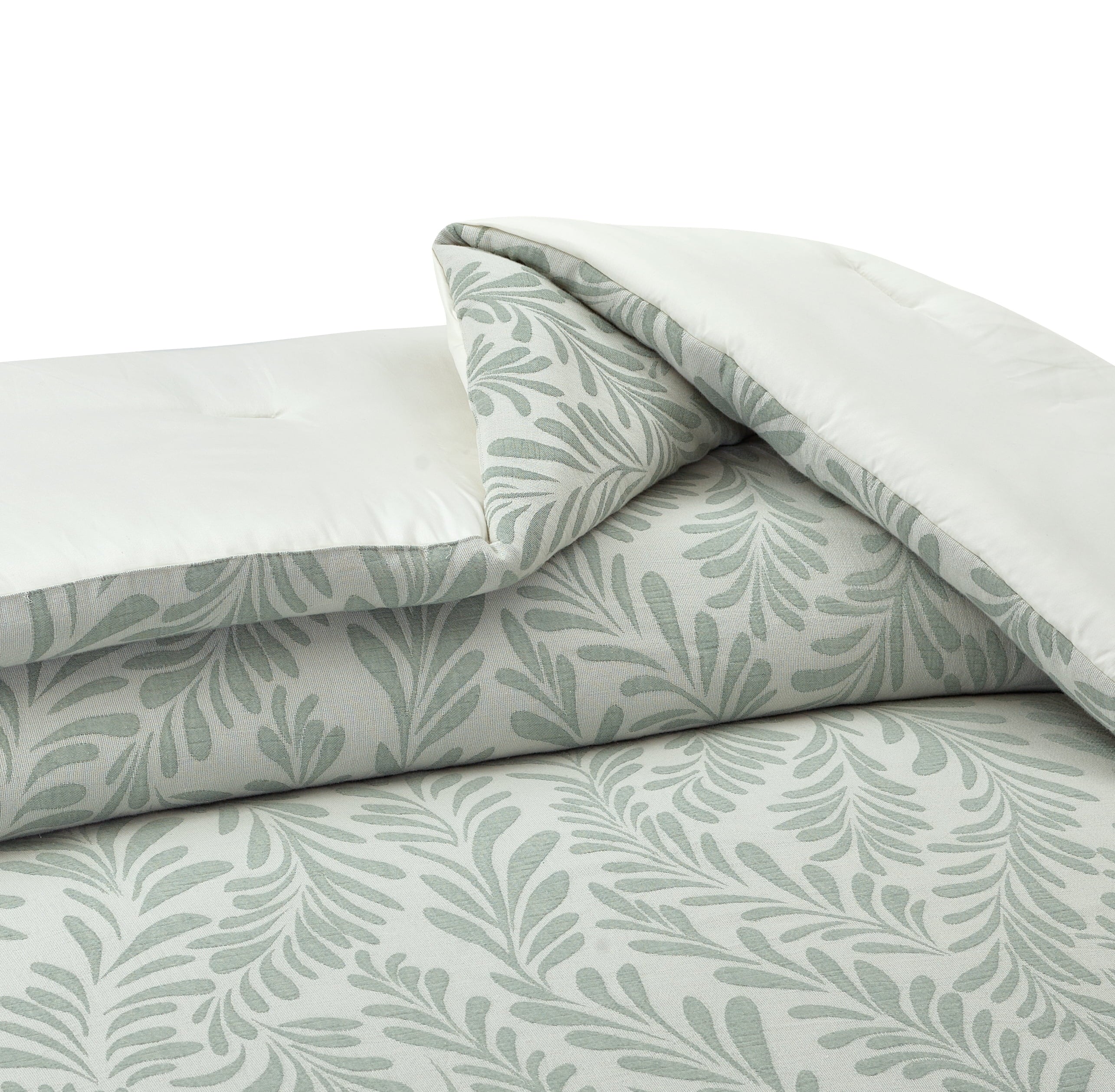 Fluffy Down Alternative Botanical 3-Piece Comforter Set, Green, Full Queen, All Ages - Luxurious Quilted Duvet Cover Set Detail