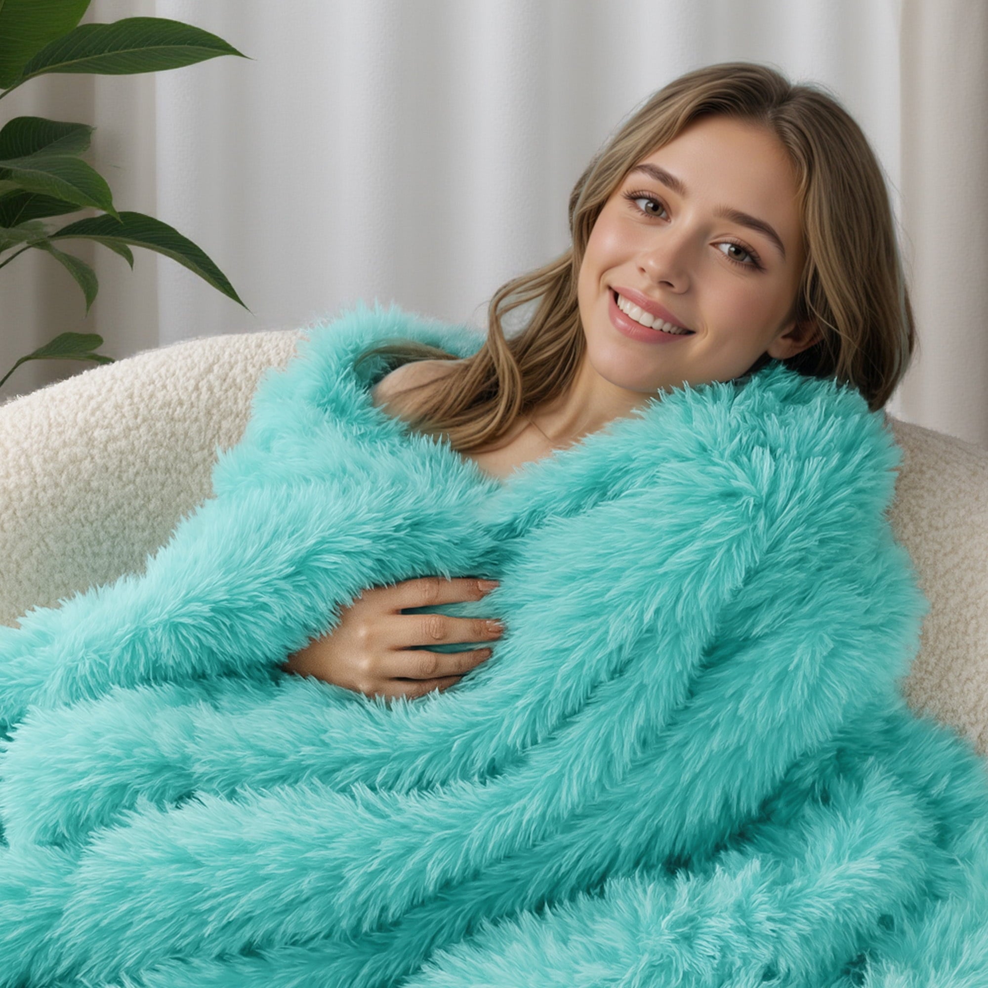 Decorative Knitted Fuzzy Faux Fur Throw Blanket, Reversible Shaggy Sherpa Fleece Blankets,Fluffy Plush Warm Throws for Couch, Bed, 50x60... - Cozy Fleece Throw Blanket for Couch & Bed Detail