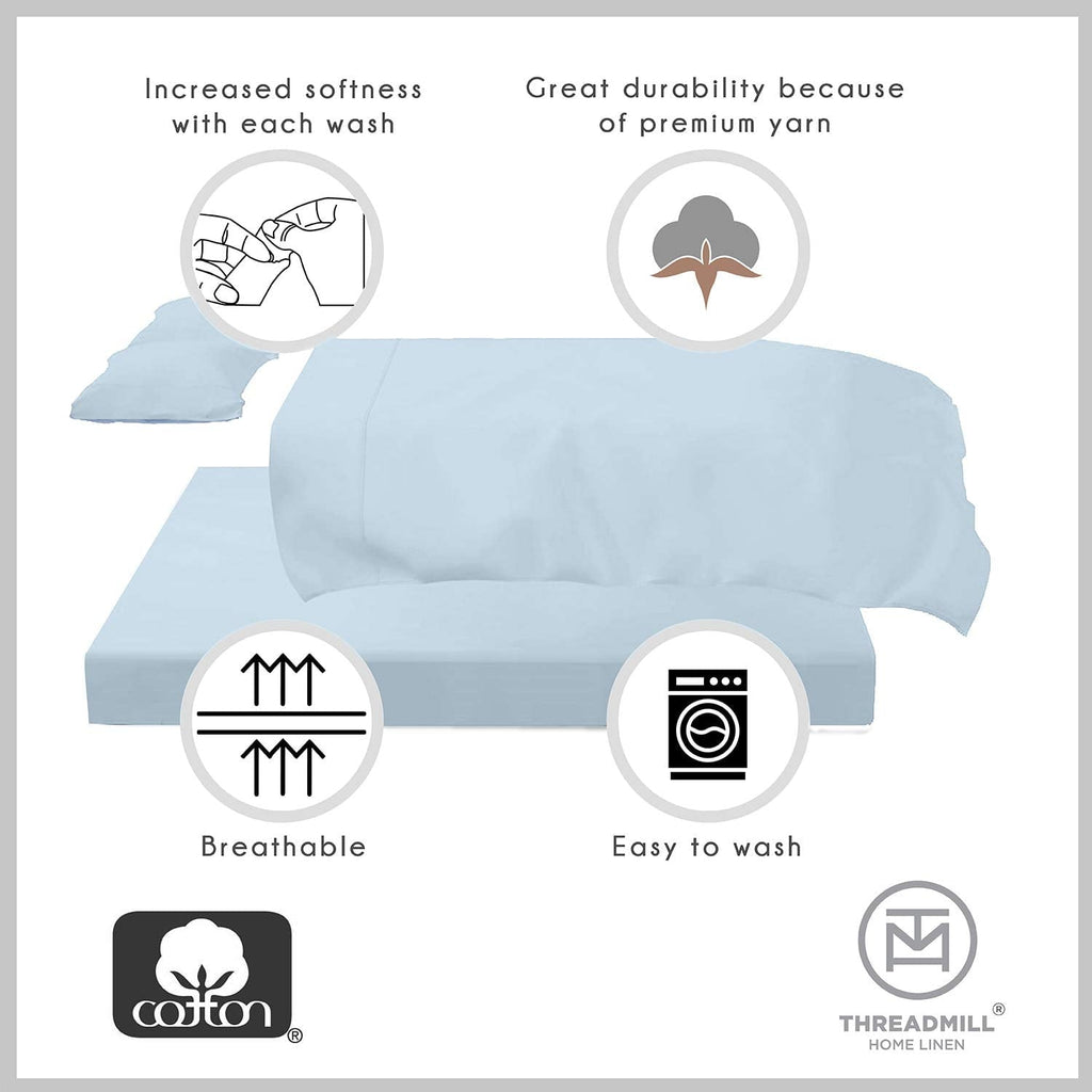 Premium Egyptian Cotton 100% Cotton King Bed Sheets Set - 4-Piece, 300 Thread Count, Lightweight Sateen, Light Blue - Cooling Hotel Quality Bedding Sheets and Pillowcases Detail