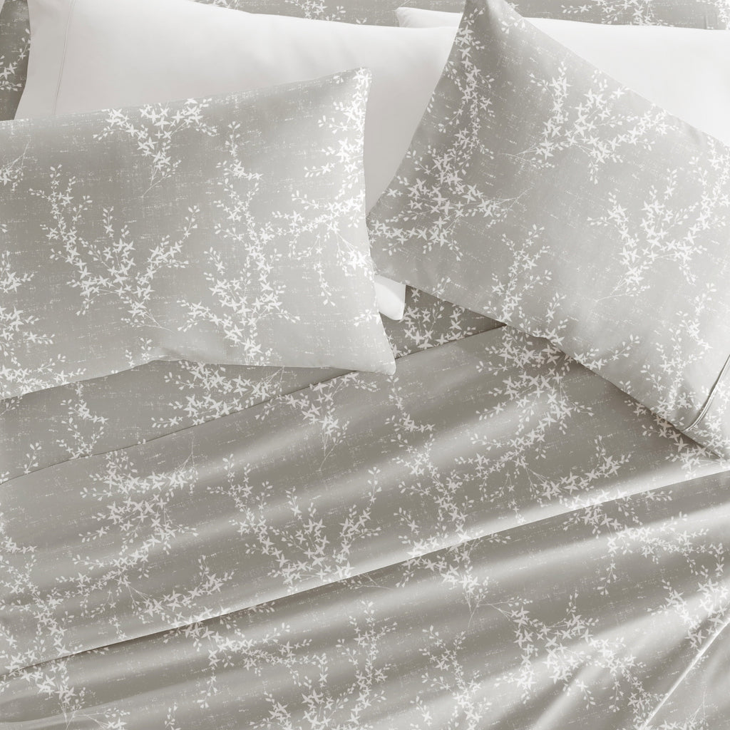 Breathable Luxury 3 Piece Pattern Microfiber Bed Sheets Set, Distressed Willow Light Gray, Twin - Luxury Bed Sheet Set with Deep Pockets Detail