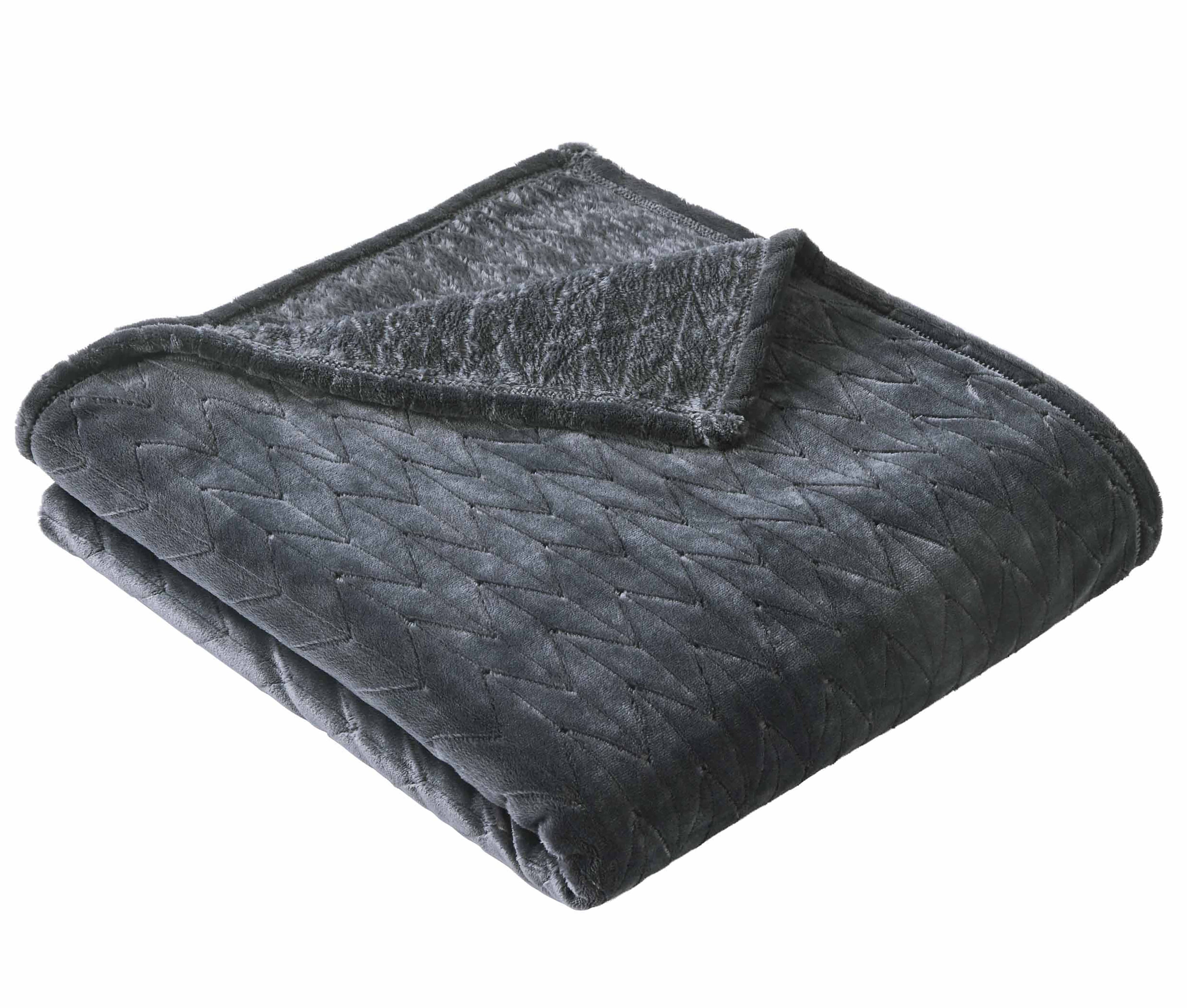 Cozy Fleece Textured Velvet Plush Soft Fleece Throw Blanket, Oversized, Greystone - Super Soft Reversible Sherpa Flannel Blanket Detail