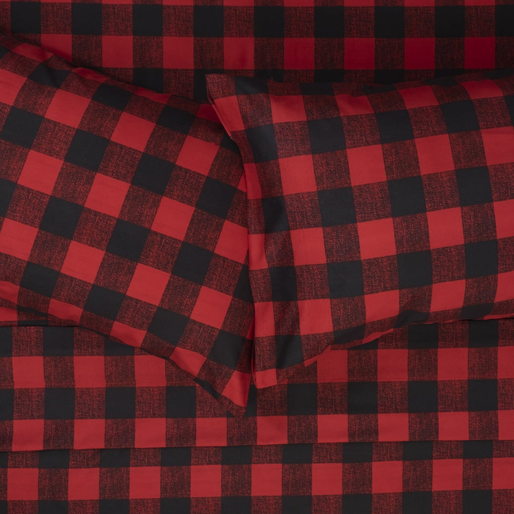 Premium Egyptian Cotton Buffalo Plaid Black and Red 4 Piece Bed Sheet Set - Twin - Premium Ultra-Soft Pillowcase Pair for Sleeping Detail