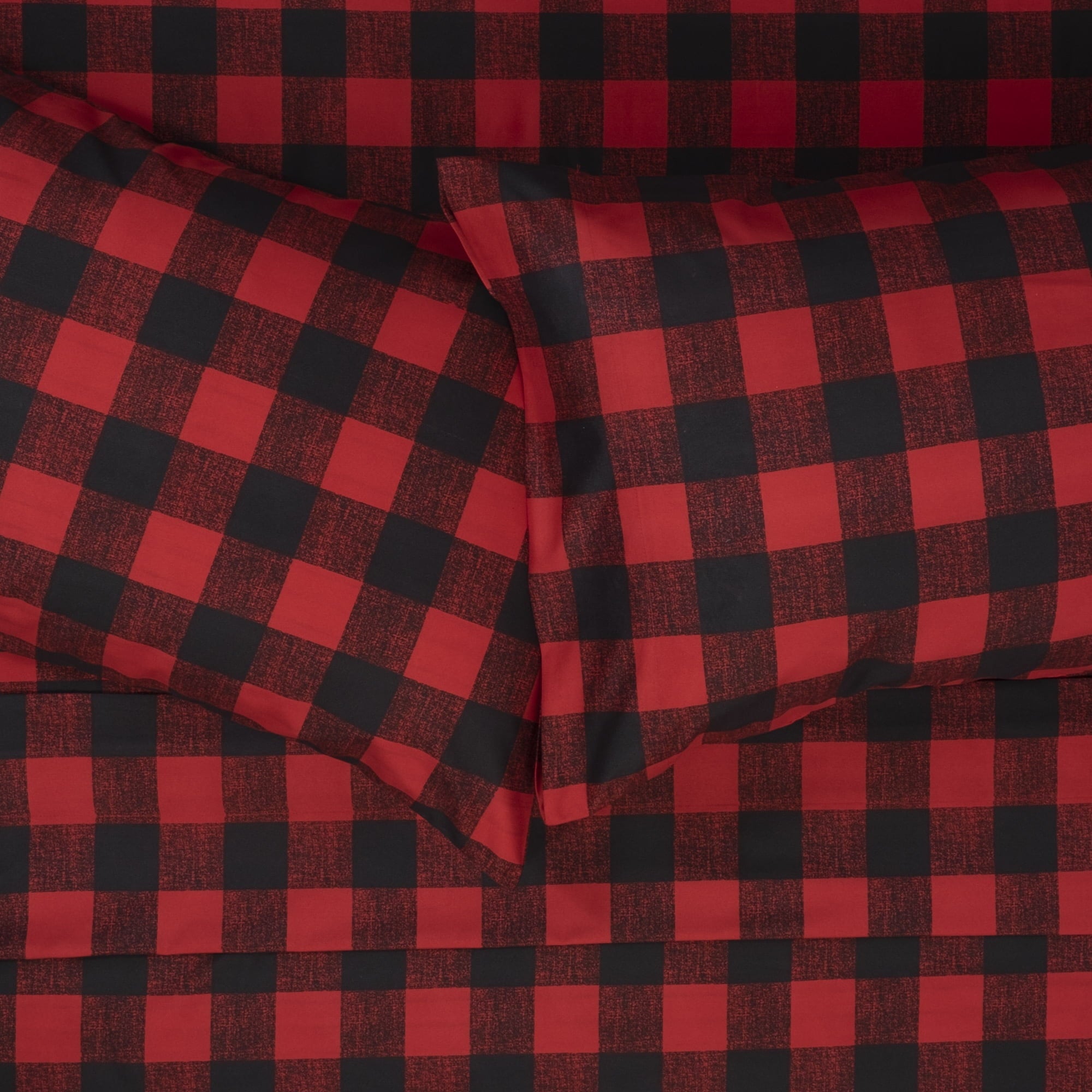 Premium Egyptian Cotton Buffalo Plaid Black and Red 4 Piece Bed Sheet Set - Twin - Premium Ultra-Soft Pillowcase Pair for Sleeping Detail