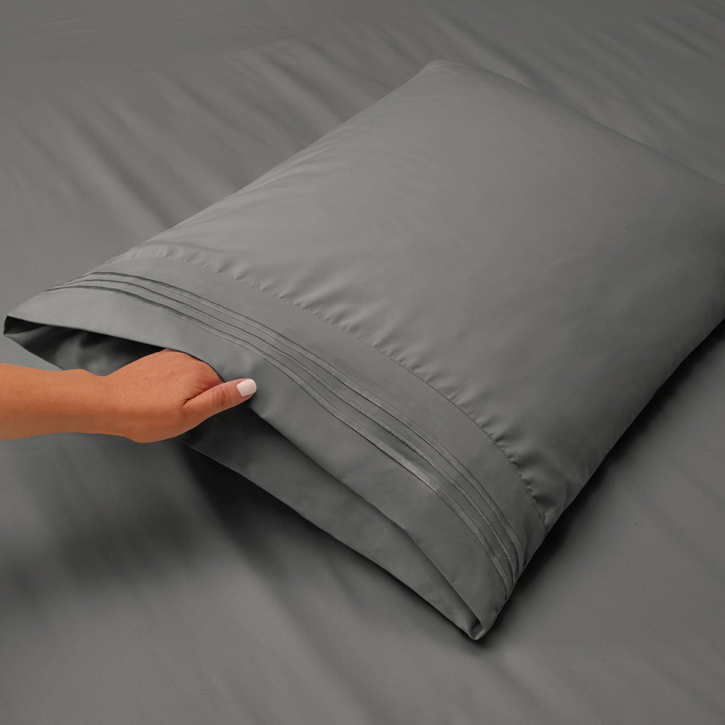 Premium Egyptian Cotton Sheets Set, 4 Piece Deep Pocket Sheets, 100% Soft Microfiber Bed Sheets Set, Gray - Cooling Hotel Quality Bedding Sheets and Pillowcases Detail