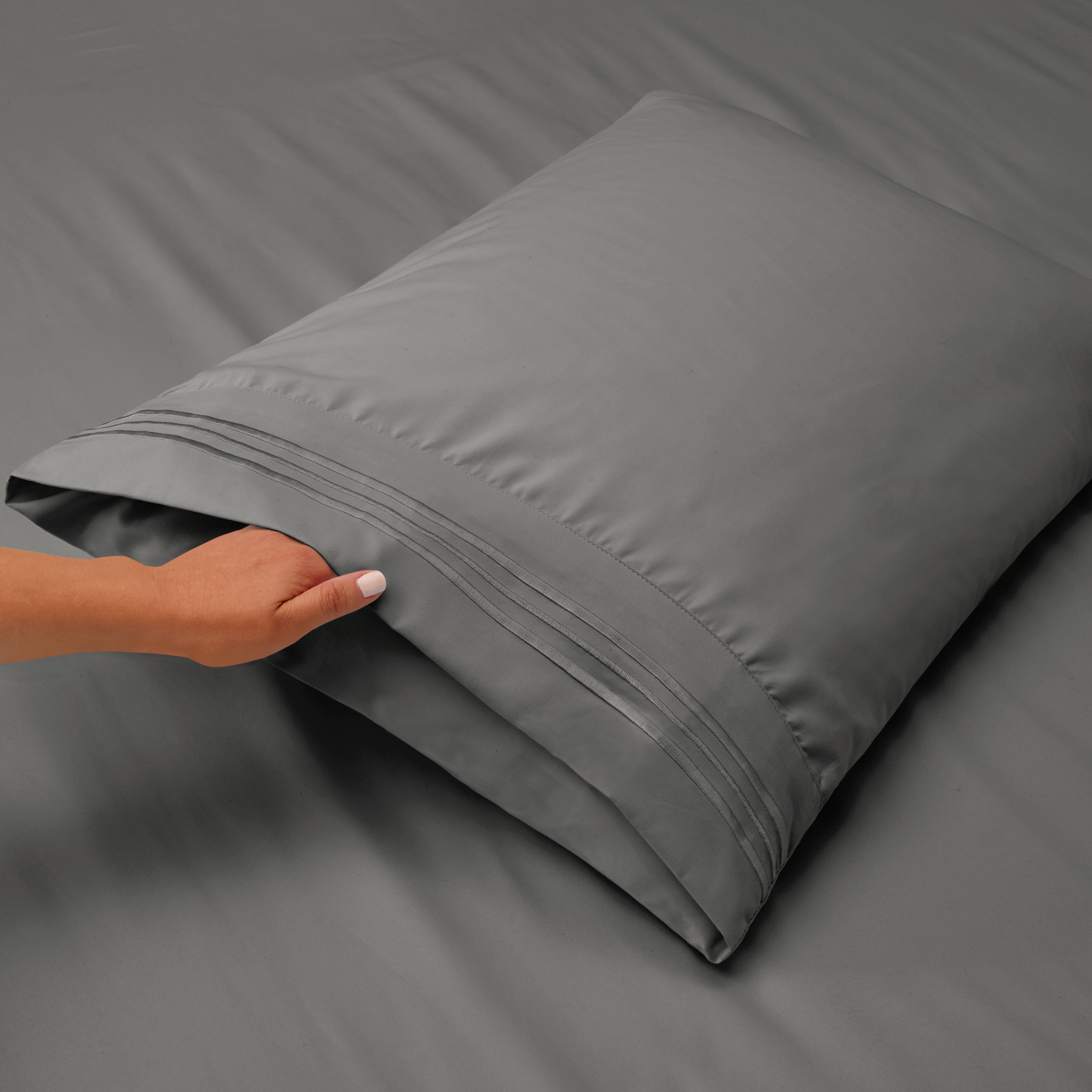 Premium Egyptian Cotton Sheets Set, 4 Piece Deep Pocket Sheets, 100% Soft Microfiber Bed Sheets Set, Gray - Cooling Hotel Quality Bedding Sheets and Pillowcases Detail