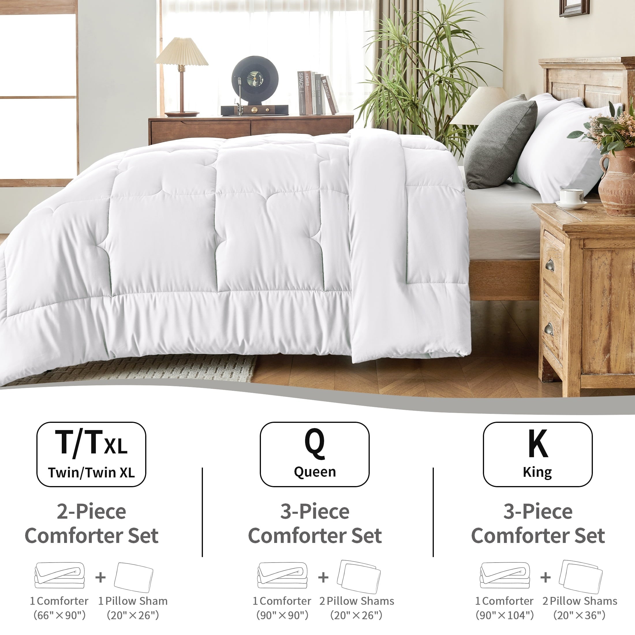 Fluffy Down Alternative 3-Piece Queen Comforter Set - All-Season Down Alternative Bedding Bundle with 2 Pillow Shams, Premium Soft Bedding Se... - Cloud-Like Soft Lightweight Bed Comforter Detail