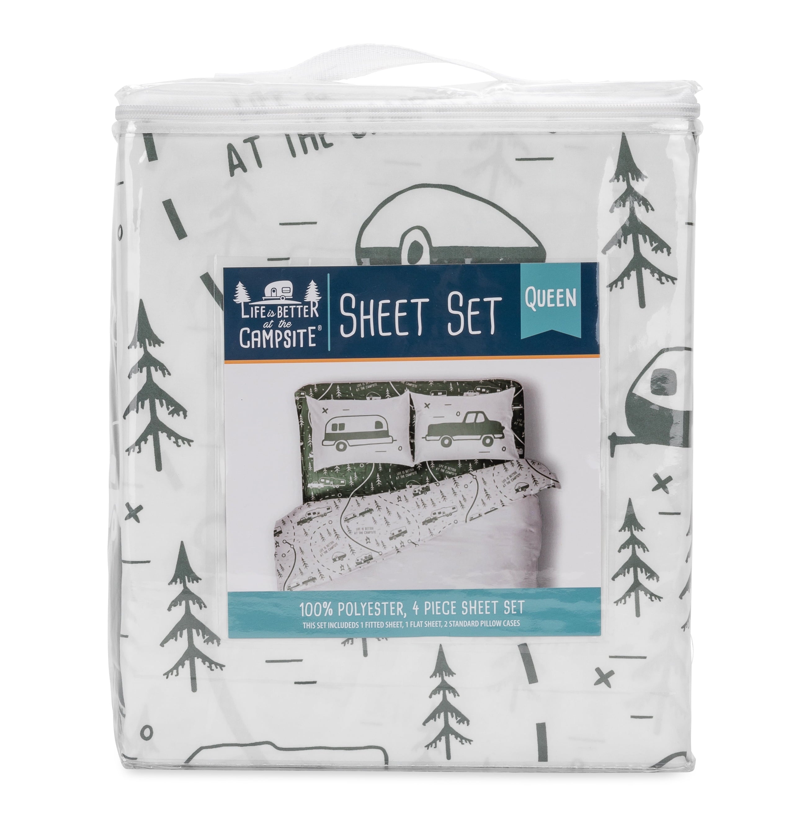 Breathable Luxury RV Queen Bed Sheet Set, Green Map, Polyester (53476) - Breathable Egyptian Cotton Flat & Fitted Sheets Detail