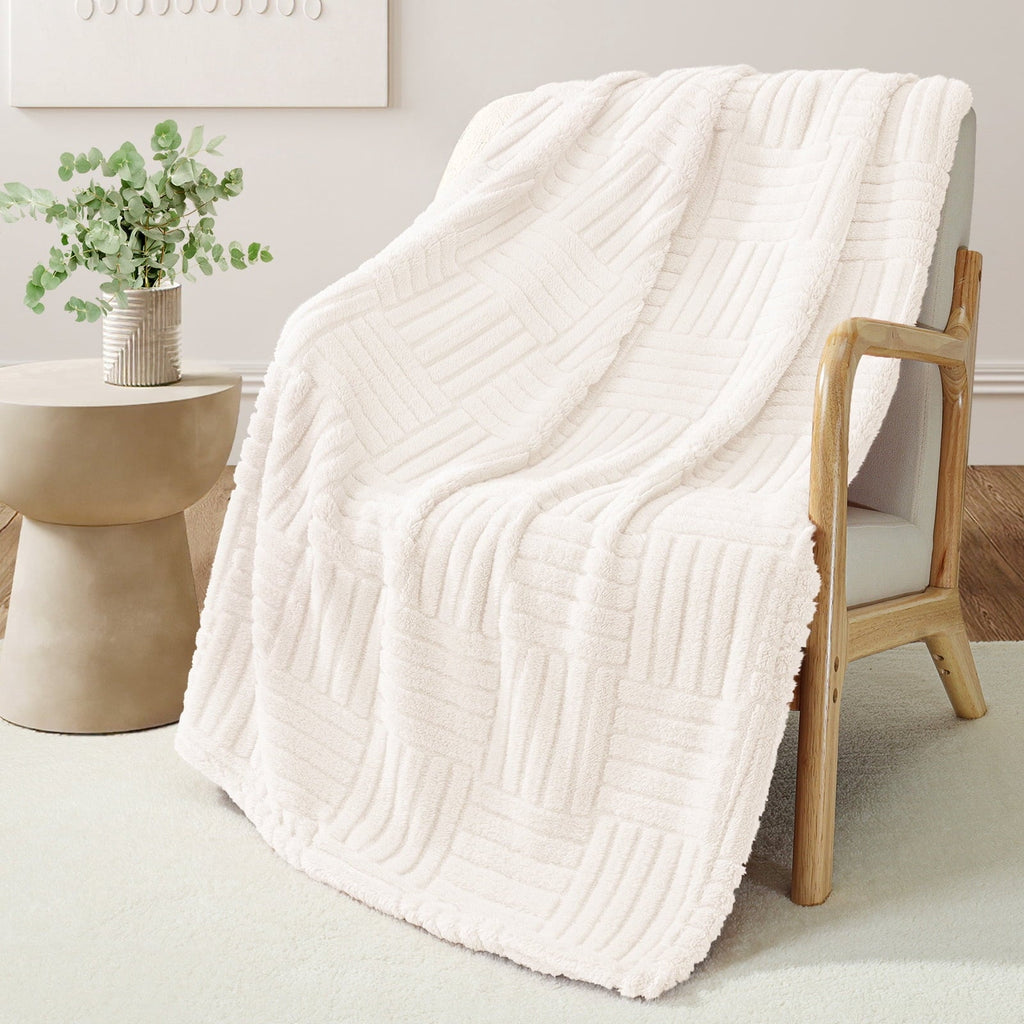 Lightweight Warm Fluffy Fleece Throw Blanket 50"x60" for Couch, Bed, Sofa, Fuzzy Soft Cozy Throw with Decorative Jacquard Pattern for ... - Luxury Knitted Decorative Throw Blanket with Fringes Detail