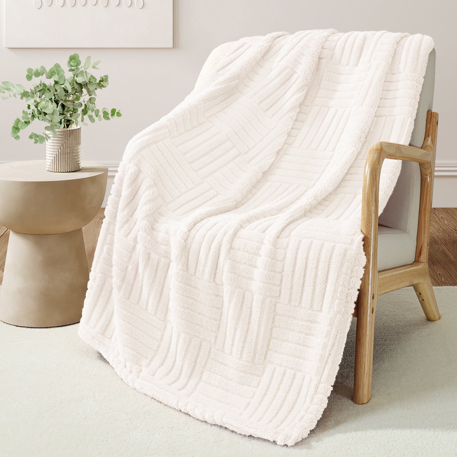 Lightweight Warm Fluffy Fleece Throw Blanket 50"x60" for Couch, Bed, Sofa, Fuzzy Soft Cozy Throw with Decorative Jacquard Pattern for ... - Luxury Knitted Decorative Throw Blanket with Fringes Detail