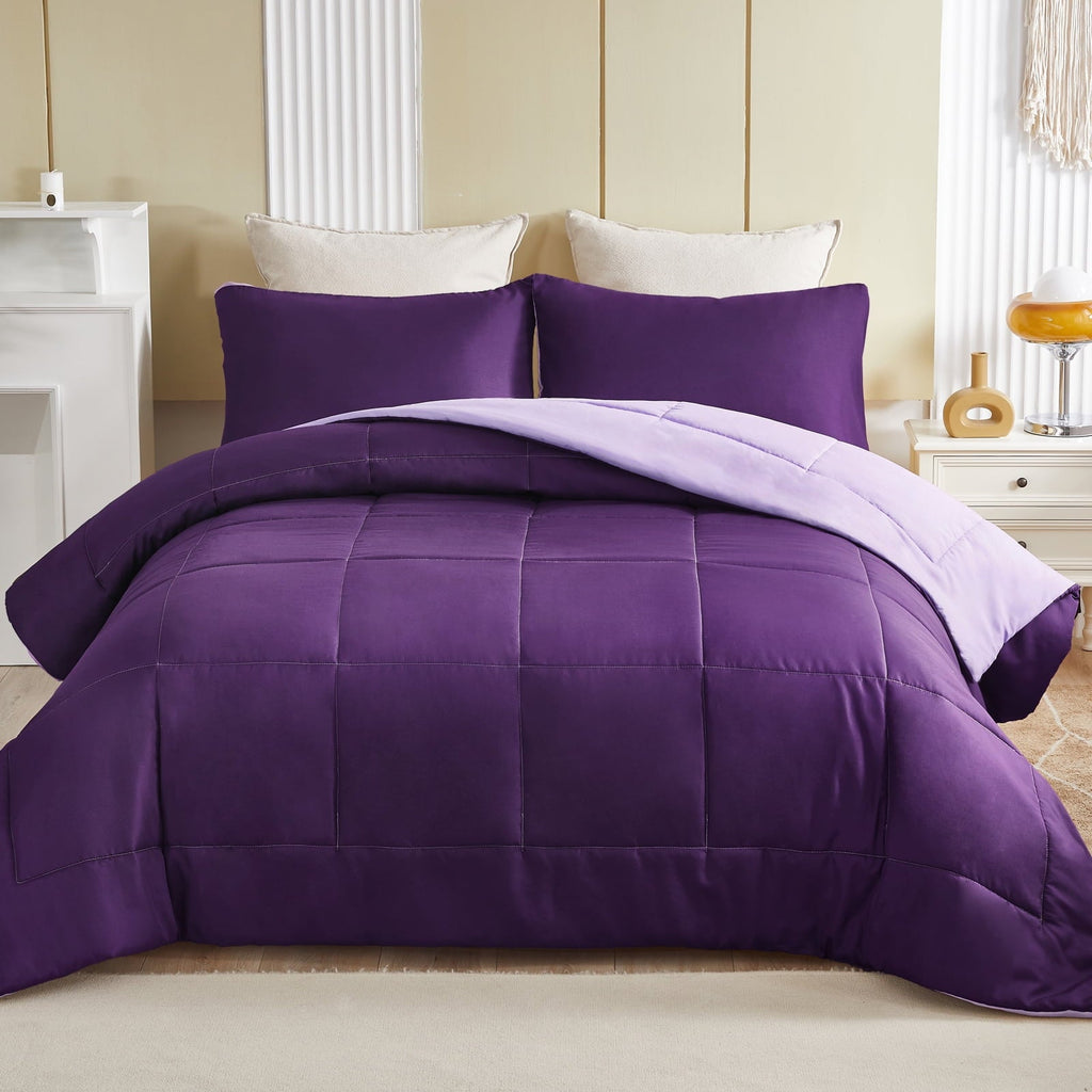 Fluffy Down Alternative Lightweight Reversible 3-Piece Comforter Set All Seasons, Down Alternative Comforter with 2 Pillow Shams, Queen Size,... - Cloud-Like Soft Lightweight Bed Comforter Detail