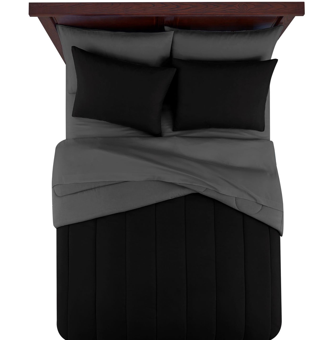 All-Season 7 Piece Reversible Bed in a Bag Comforter Set with Sheets, Black, King - Hypoallergenic Ultra-Fluffy Quilt for Winter Detail