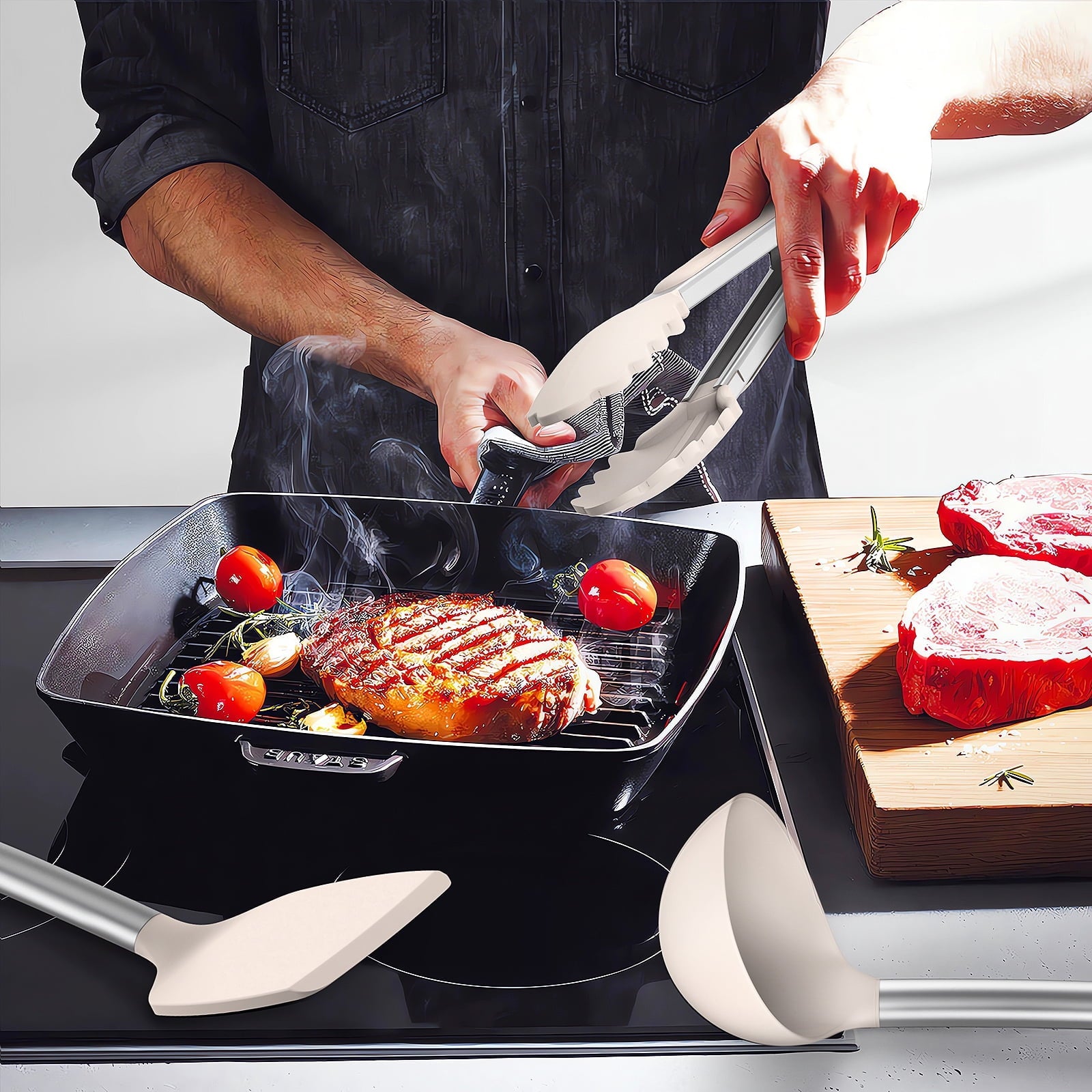 Non-Stick Safe Silicone Cooking Utensils Set - Heat Resistant Silicone Kitchen Utensils for Cooking, Kitchen Utensil Spatula Set,BPA... - Durable Turner & Ladle Utensil Set for Home Chefs Detail