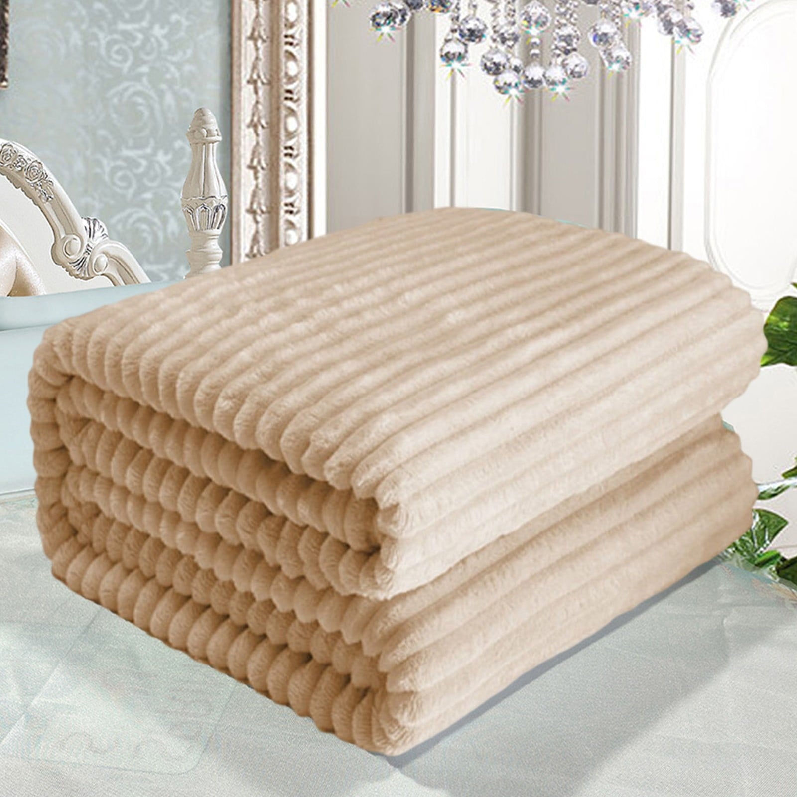 Super Soft Flannel Extra Large Throw Blanket for Couch Home Office Hotel 100% Cotton Super Soft Blanket for Adult 47"x70" Khaki - Luxury Knitted Decorative Throw Blanket with Fringes Detail