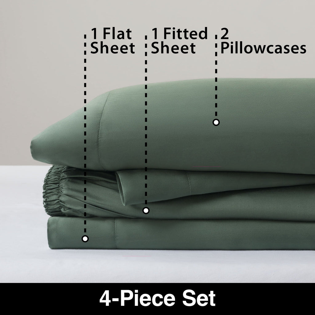 Cooling Sateen 4-Piece & Silky Serenity 100% Bed Sheets Set, Flagstone, Queen - Luxury Bed Sheet Set with Deep Pockets Detail