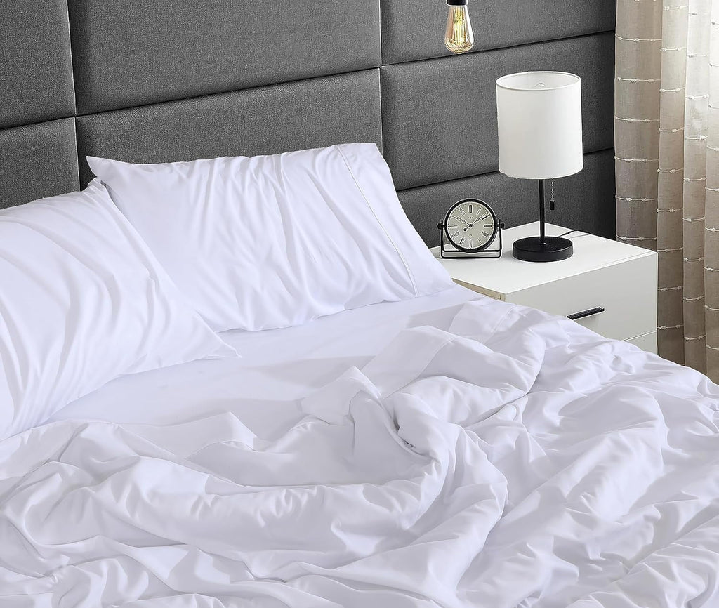 Ultra-Soft Set - Luxurious Silky Soft Microfiber Bedding - Cozy & Comfy - 15 inch Deep Pocket (Fits up to 17") Hotel Bed - 4 Pcs... - Breathable Egyptian Cotton Flat & Fitted Sheets Detail